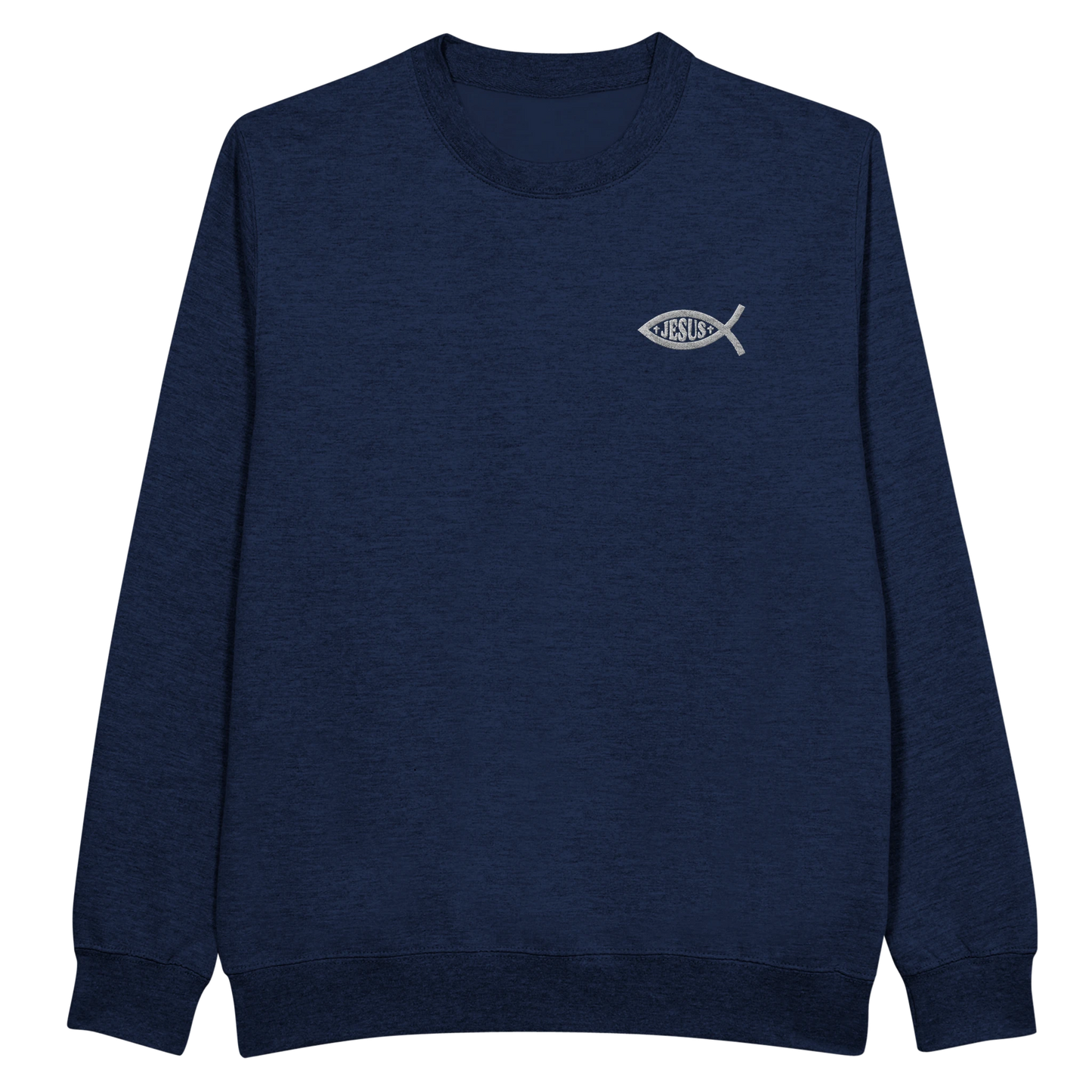 Sweat-shirt chrétien homme brodé « Ichthus » bleu marine face
