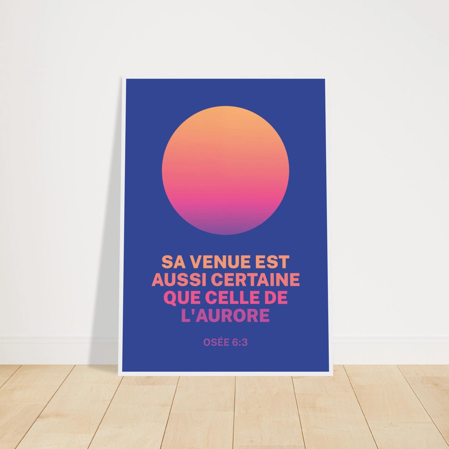 Poster chrétien premium encadré « Osée 6:3 » plan rapproché A1 cadre blanc