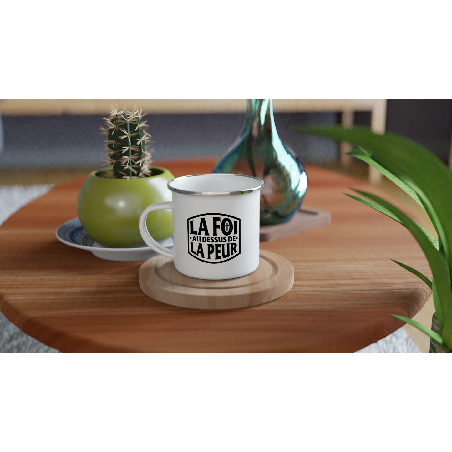 Mug chrétien en émail « 2 Timothée 1:7 » table
