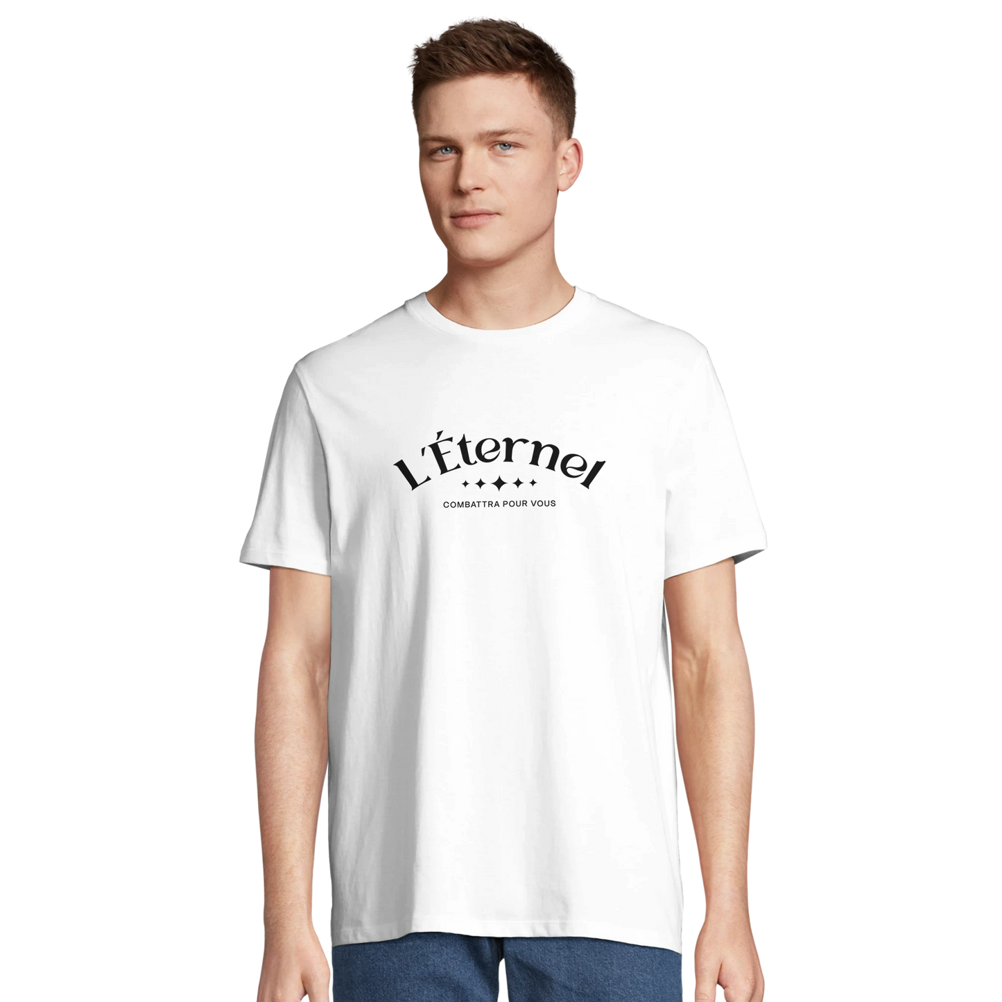 T-shirt chrétien homme en coton bio « Deutéronome 3:22 » blanc face