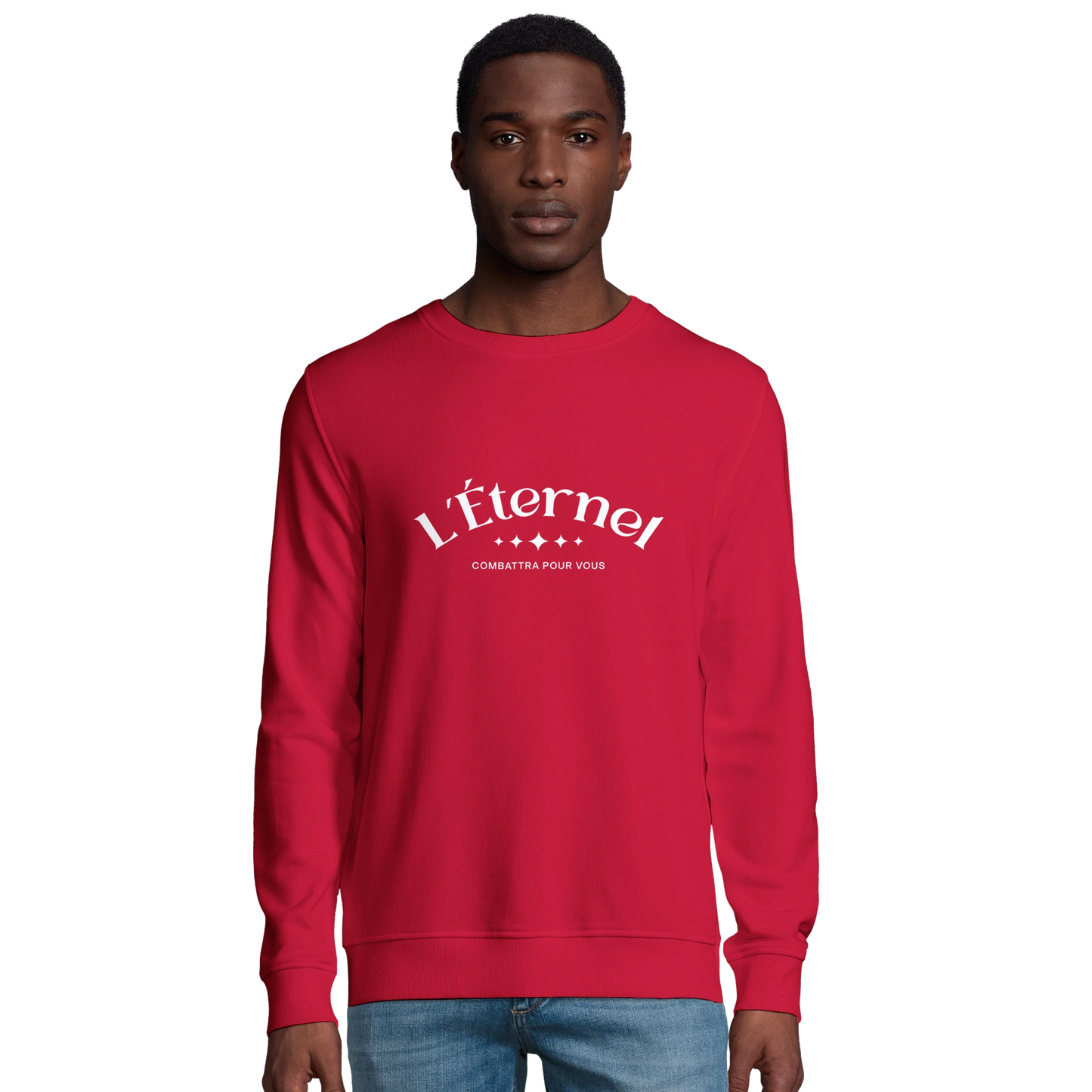 Sweat-shirt chrétien homme en coton bio « Deutéronome 3:22 » rouge face