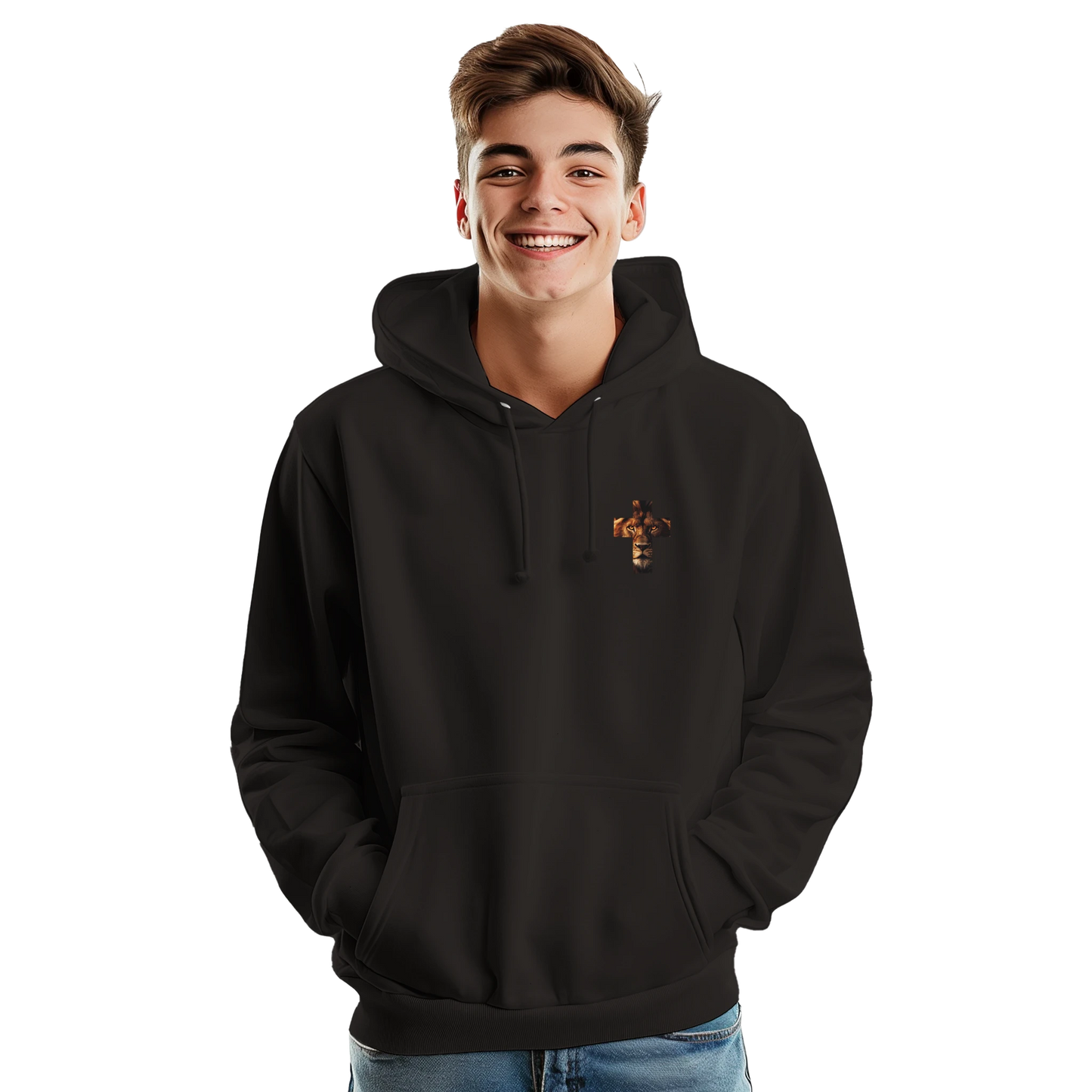 Sweat à capuche chrétien homme « Lion YHWH » noir face