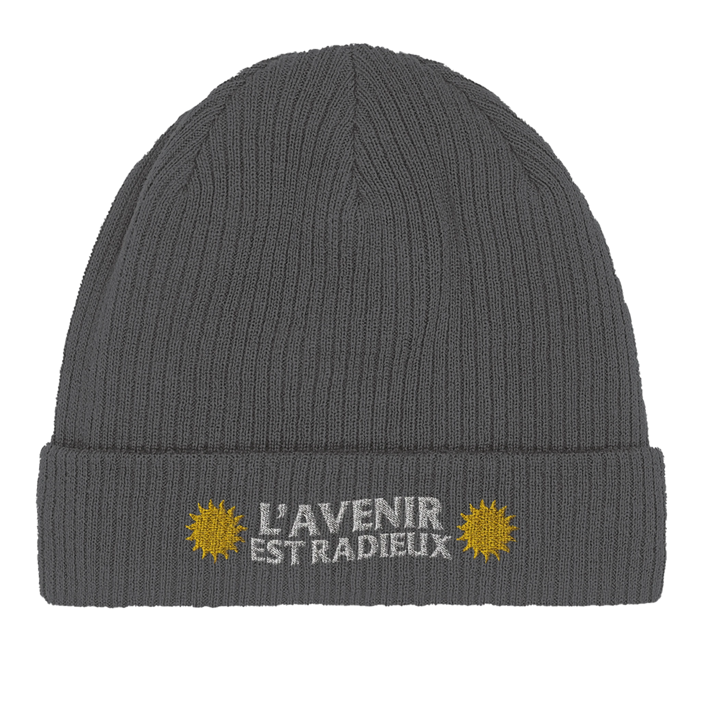 Bonnet chrétien en coton Bio « L’Avenir est Radieux » gris