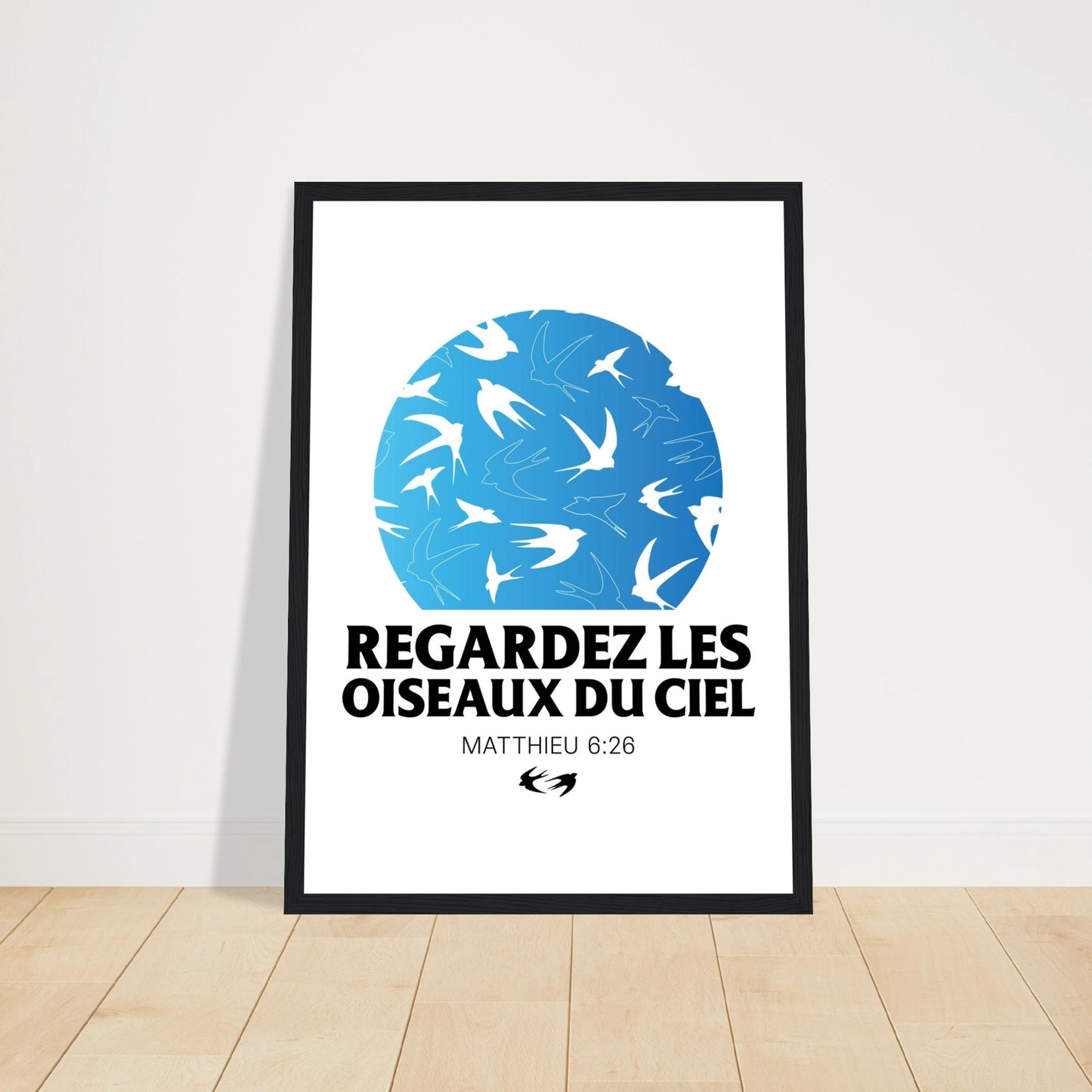 Poster chrétien premium encadré « Matthieu 6:26 » plan rapproché A3 cadre noir