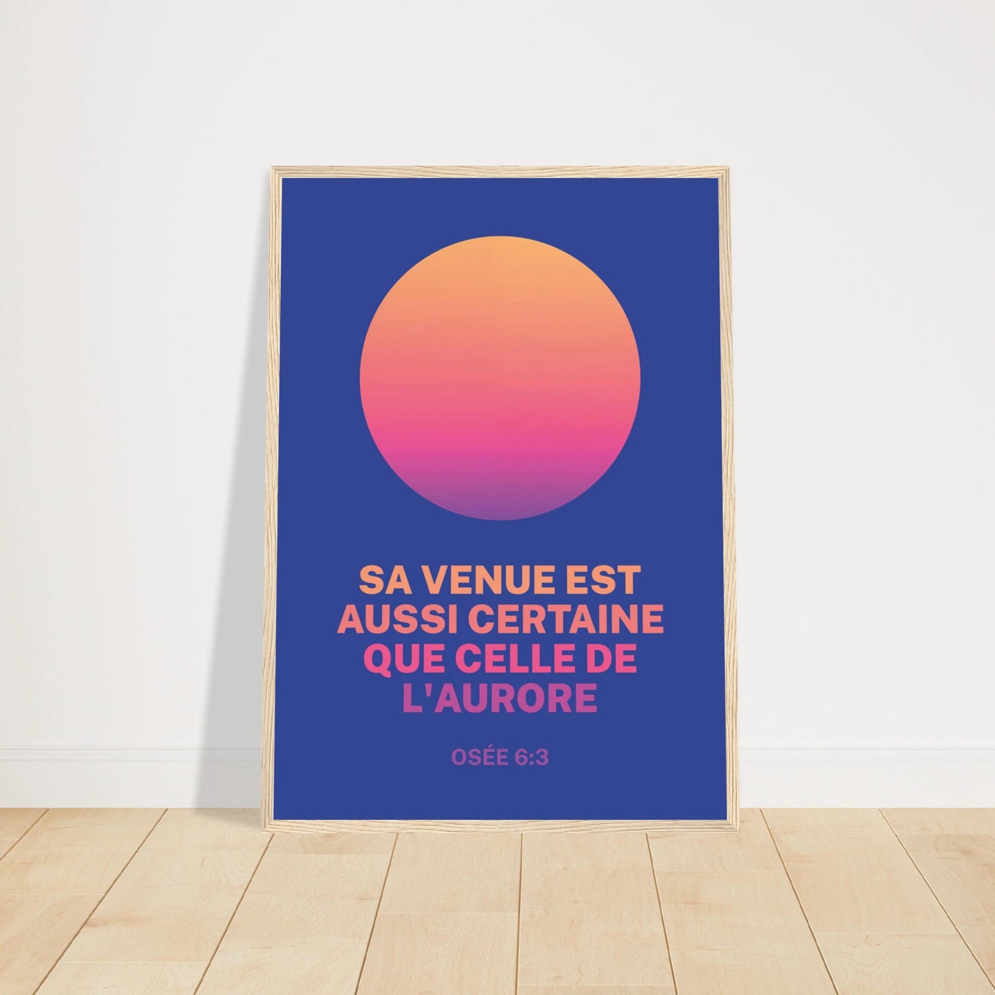 Poster chrétien premium encadré « Osée 6:3 » plan rapproché A1 cadre bois