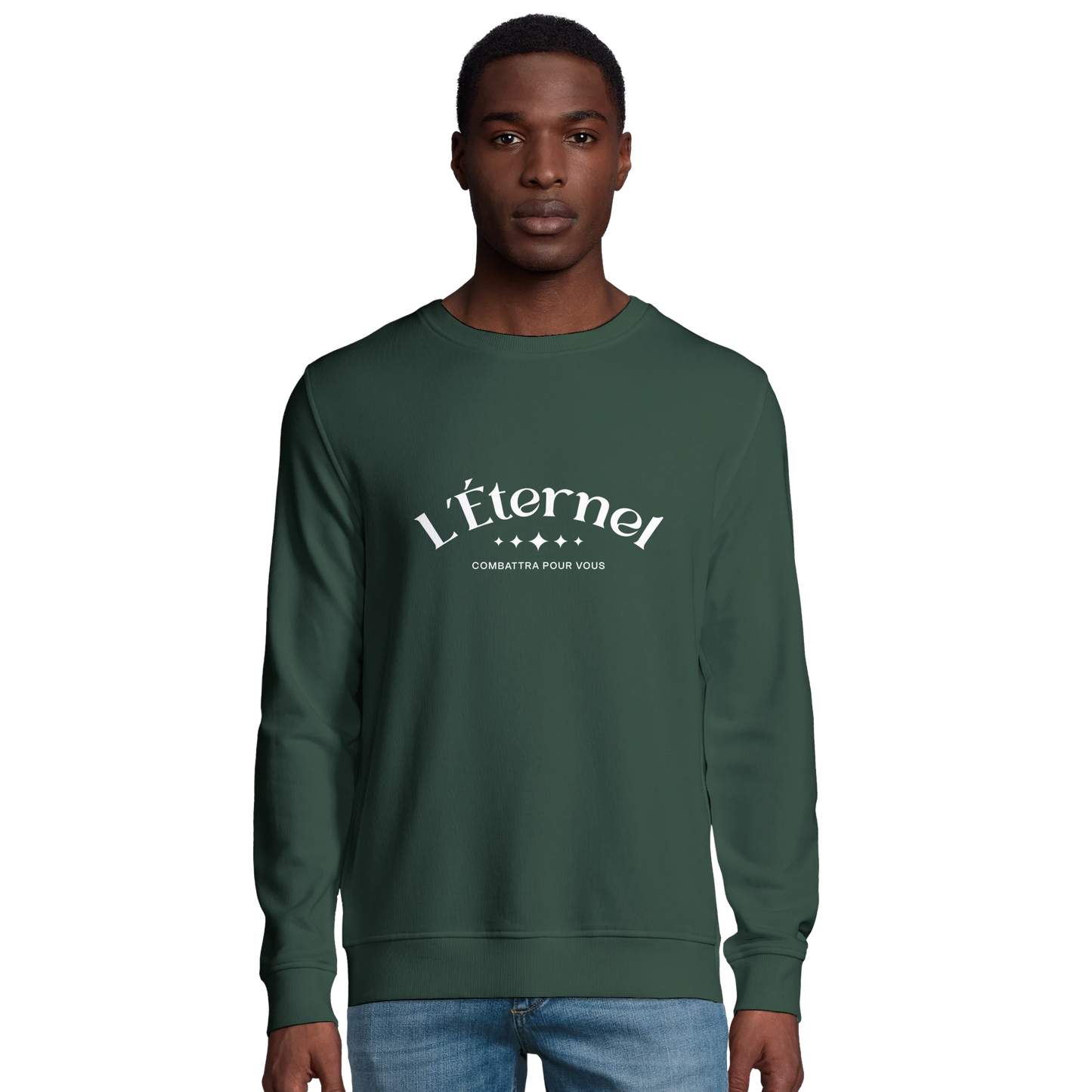 Sweat-shirt chrétien homme en coton bio « Deutéronome 3:22 » vert bouteille face