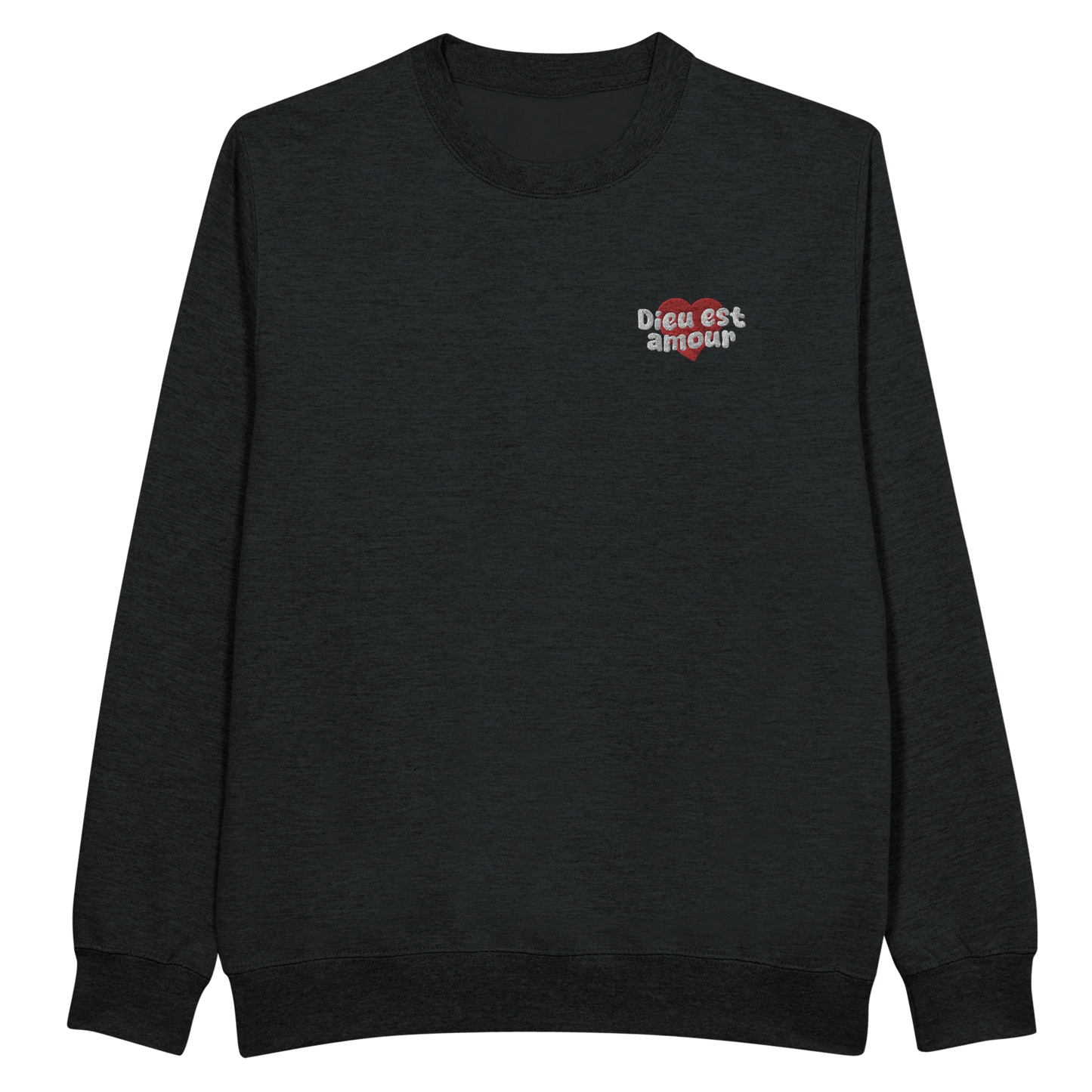 Sweat-shirt chrétien femme brodé « Dieu est amour » noir face