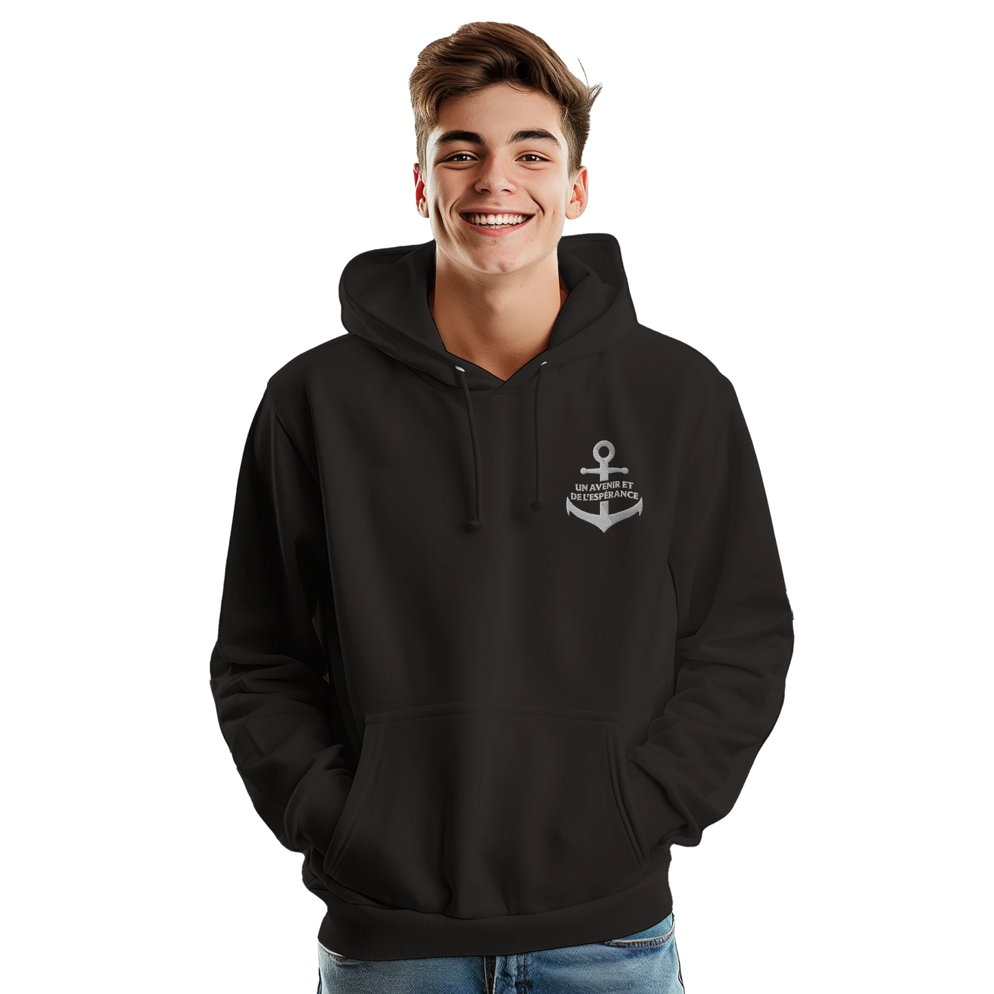 Sweat à capuche chrétien homme brodé « Jérémie 29:11 » noir face
