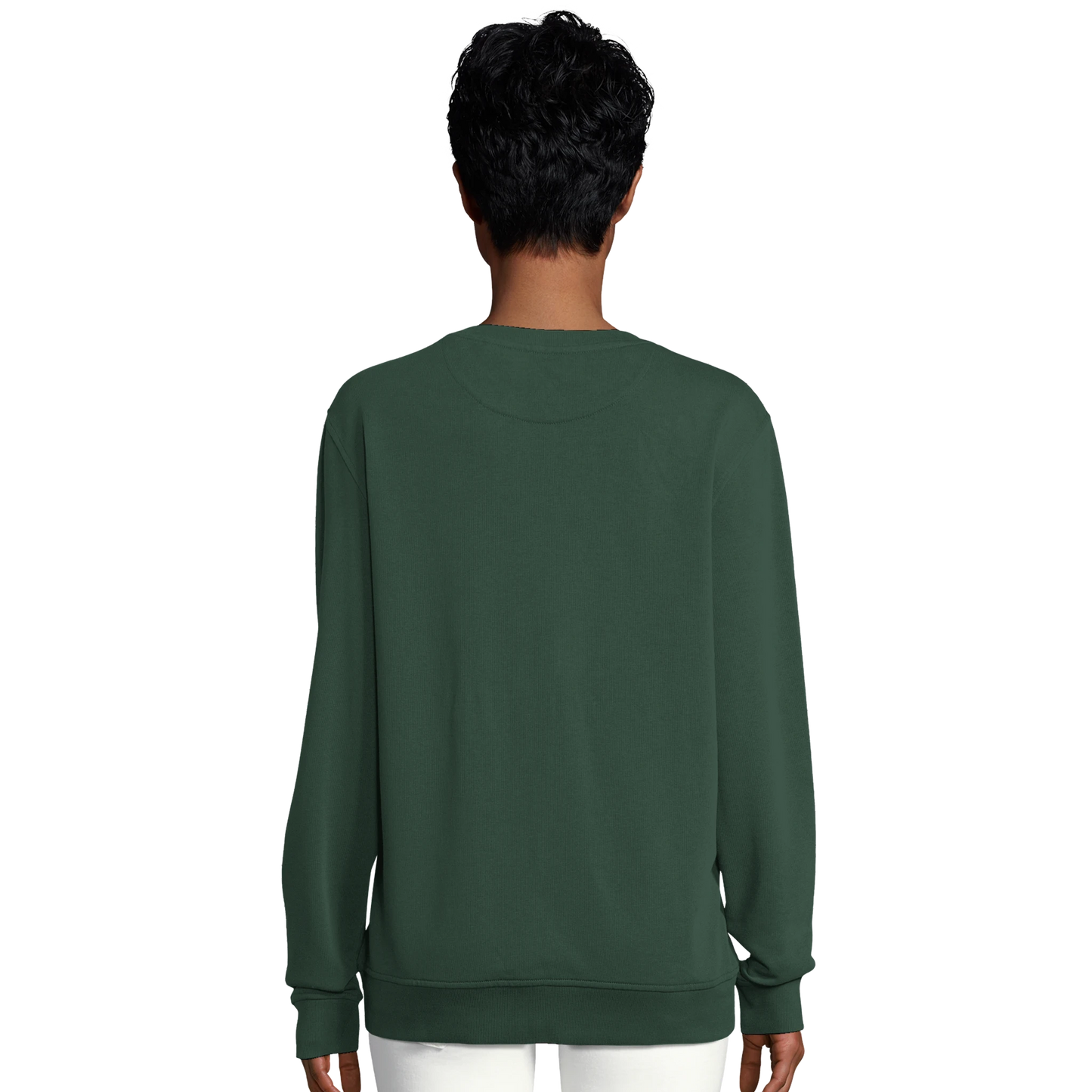 Sweat-shirt chrétien femme en coton bio « Jean 14:27 » vert bouteille dos