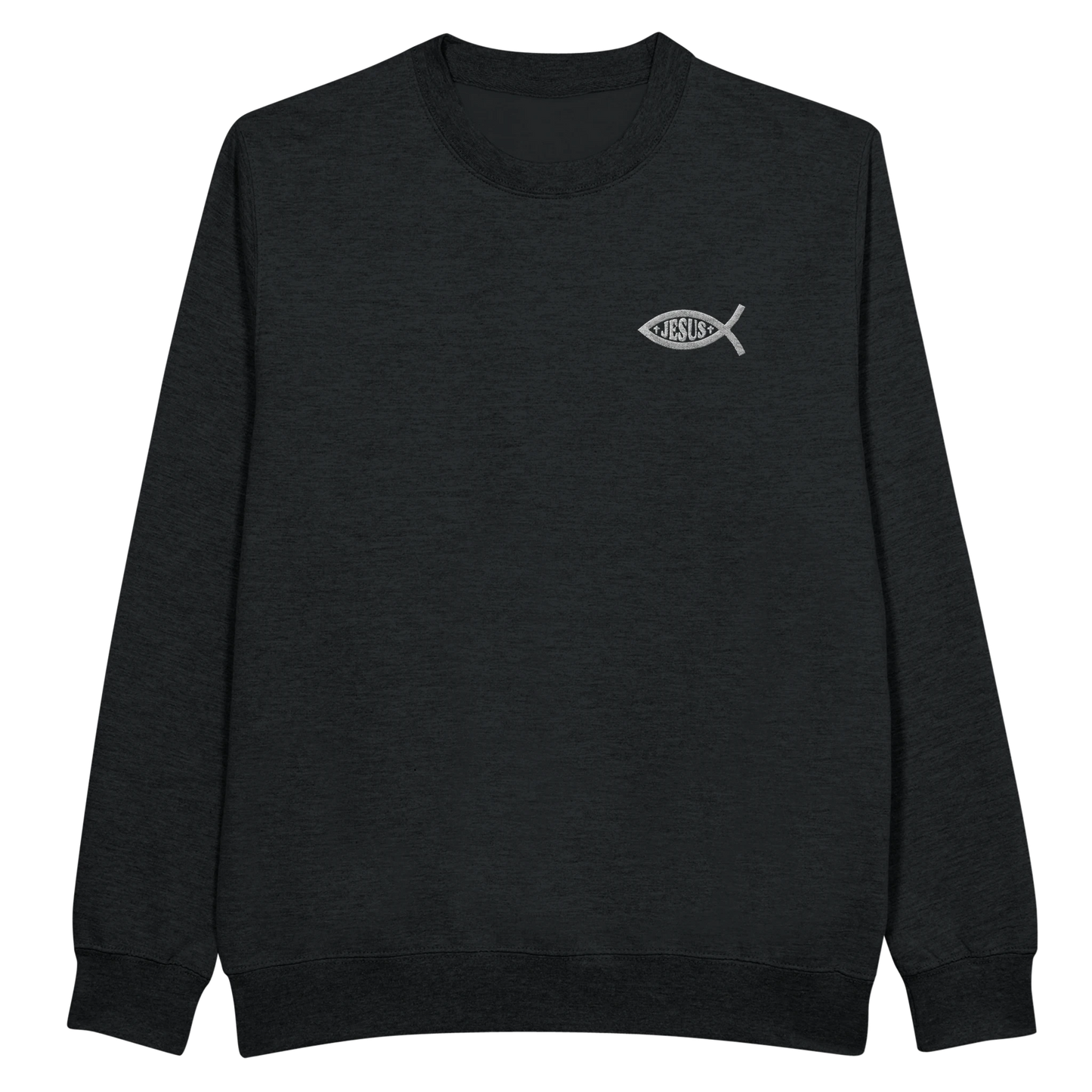 Sweat-shirt chrétien homme brodé « Ichthus » noir face