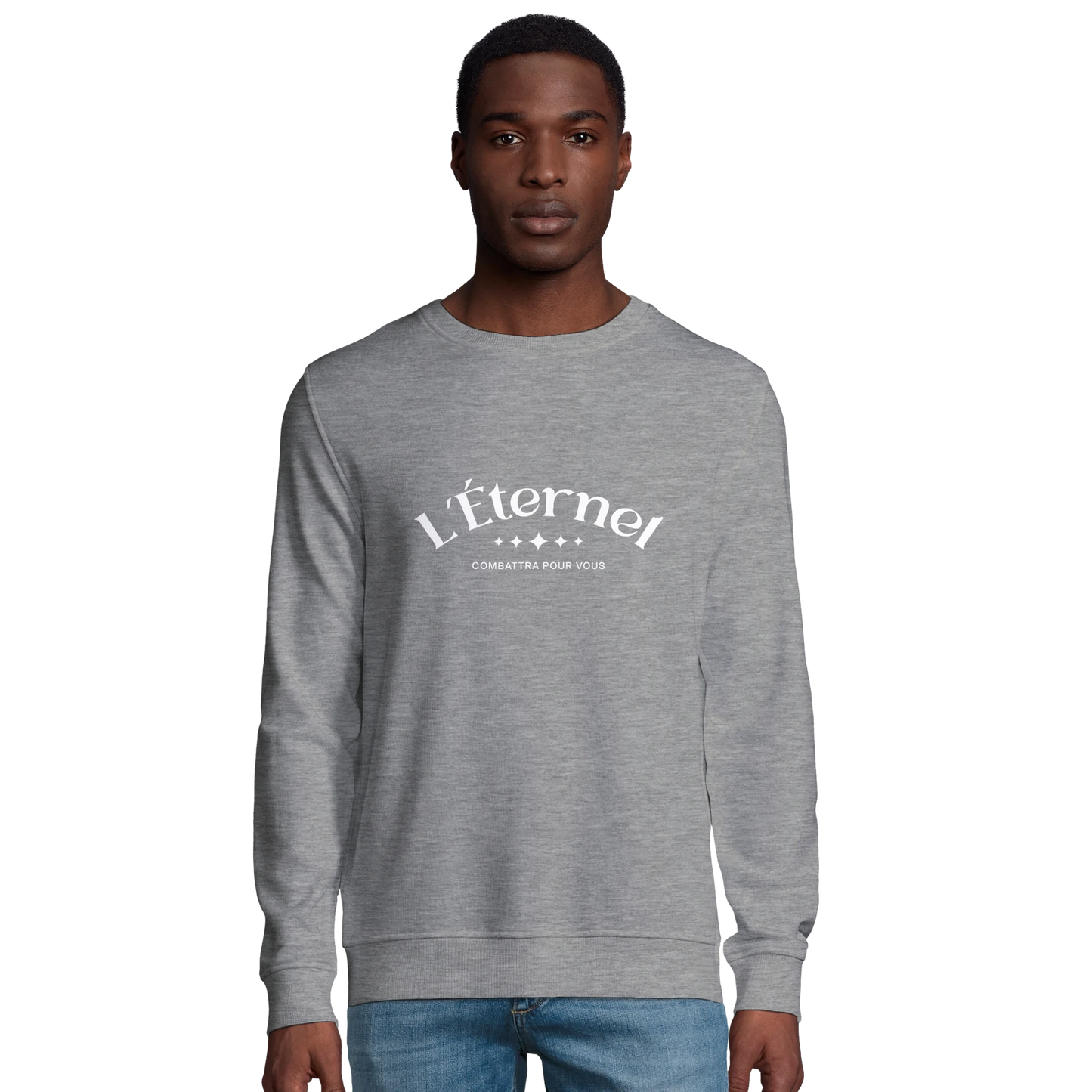 Sweat-shirt chrétien homme en coton bio « Deutéronome 3:22 » gris chiné face