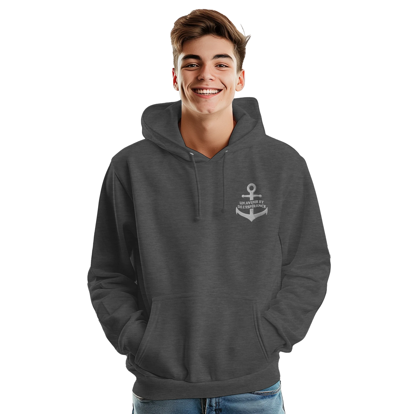 Sweat à capuche chrétien homme brodé « Jérémie 29:11 » charbon face