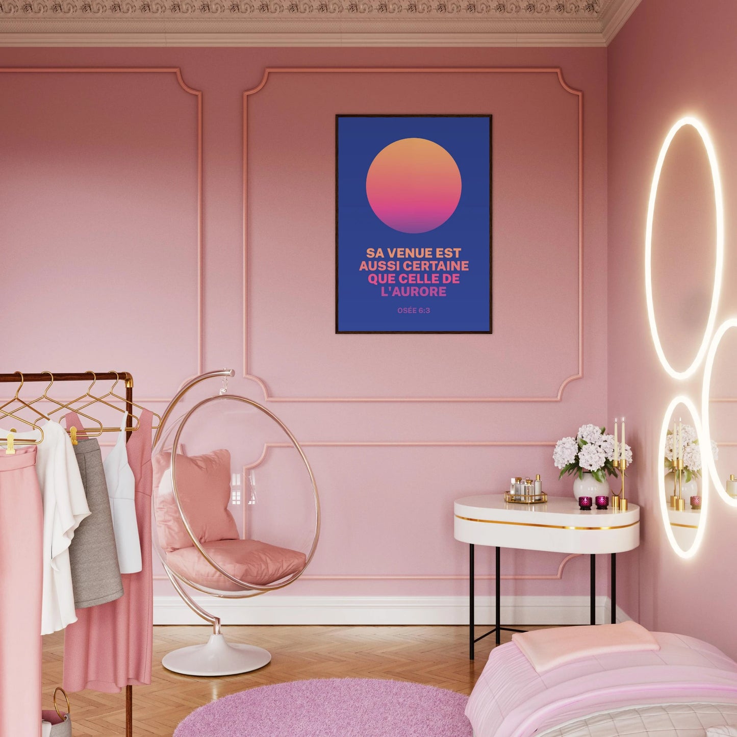 Poster chrétien premium encadré « Osée 6:3 » chambre A1 cadre bois foncé