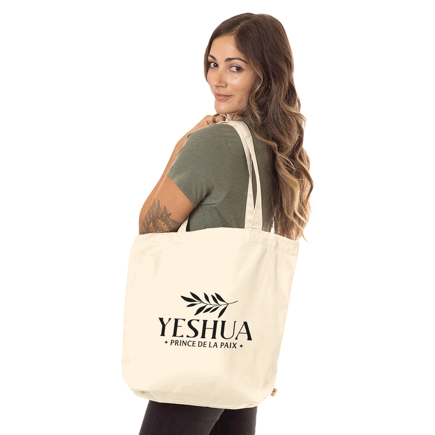 Tote bag chrétien en coton bio « Yeshua Prince de la Paix » présentation