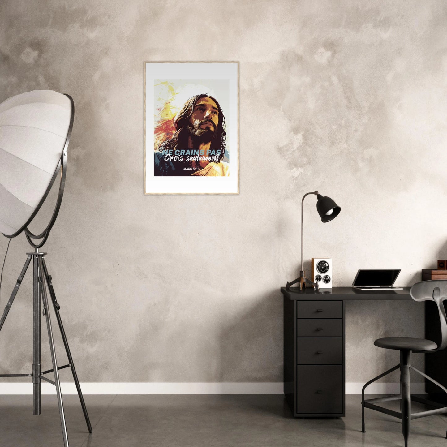 Poster chrétien premium encadré « Marc 5:36 » bureau A1 cadre bois