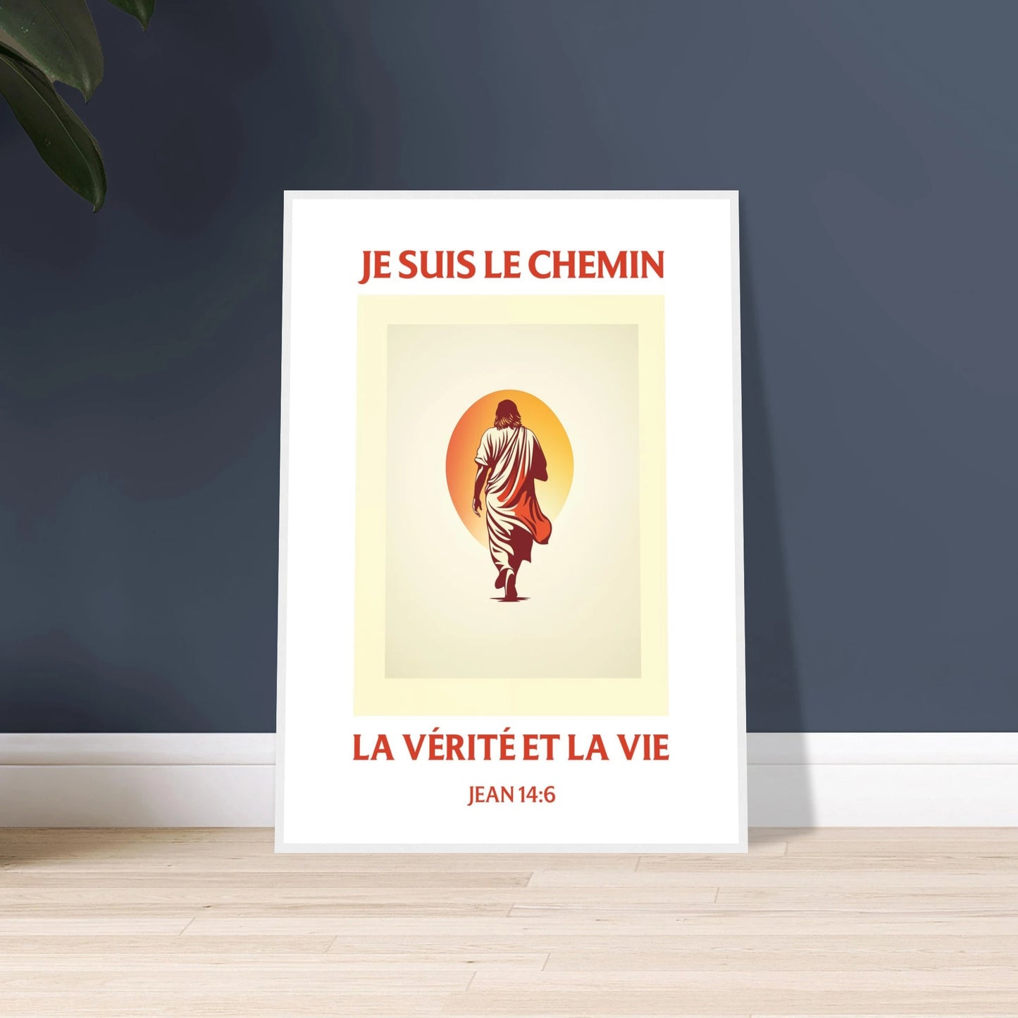 Poster chrétien premium encadré « Jean 14:6 » plan rapproché A1 cadre blanc