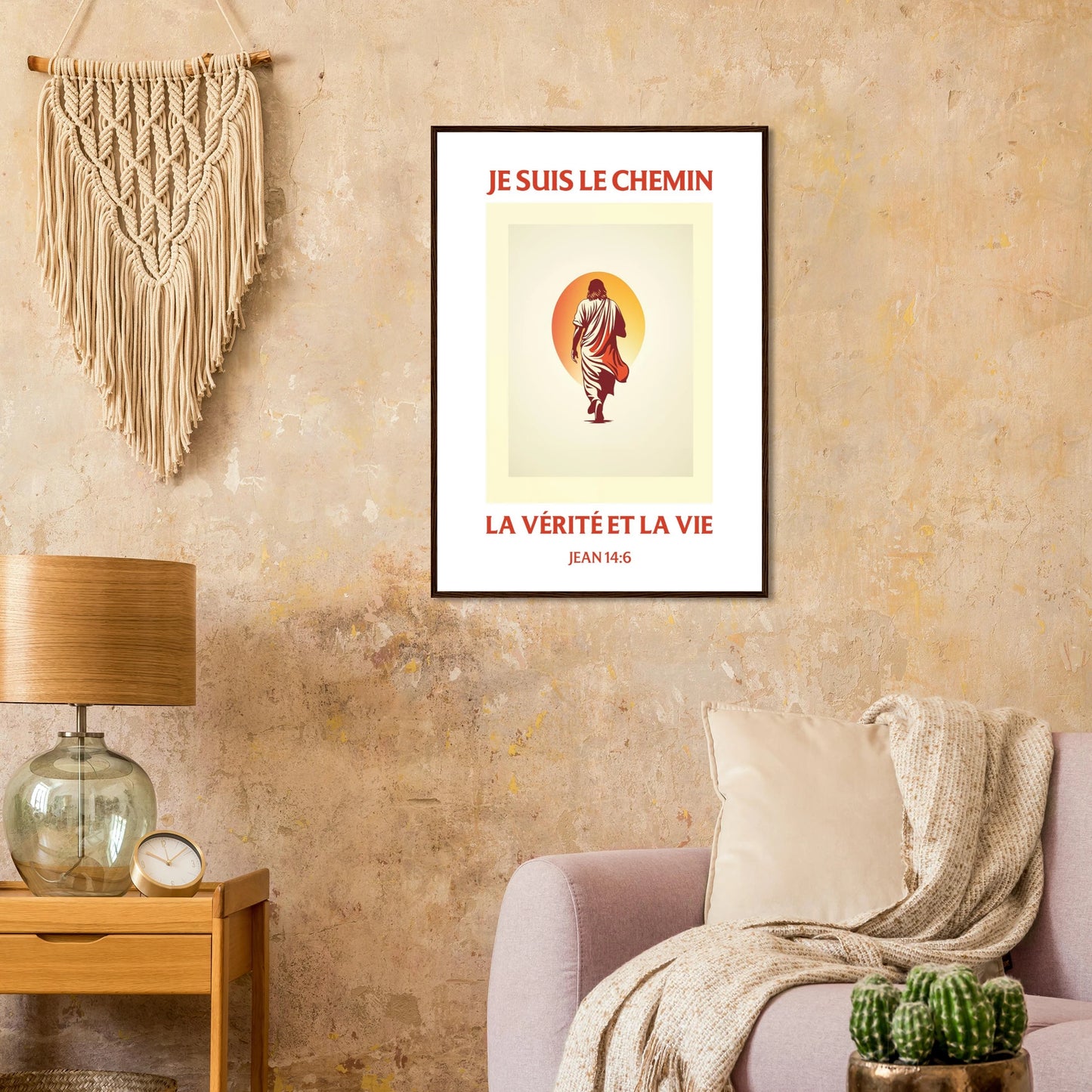 Poster chrétien premium encadré « Jean 14:6 » salon A1 cadre bois foncé