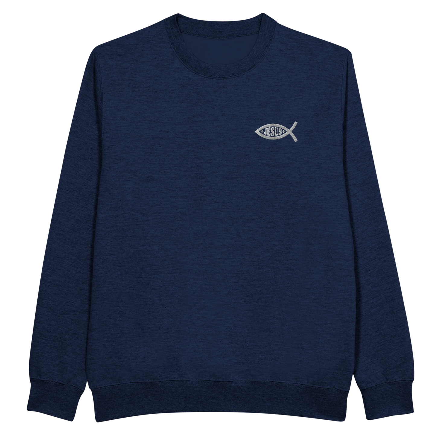 Sweat-shirt chrétien femme brodé « Ichthus » bleu marine face