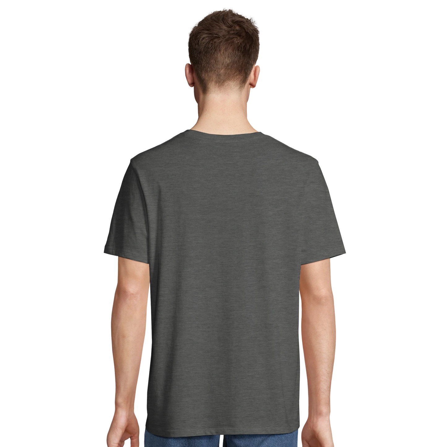 T-shirt chrétien homme en coton bio « Matthieu 6:26 » gris chiné dos