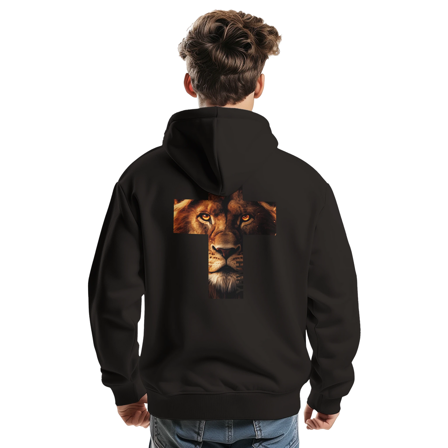 Sweat à capuche chrétien homme « Lion YHWH » noir dos