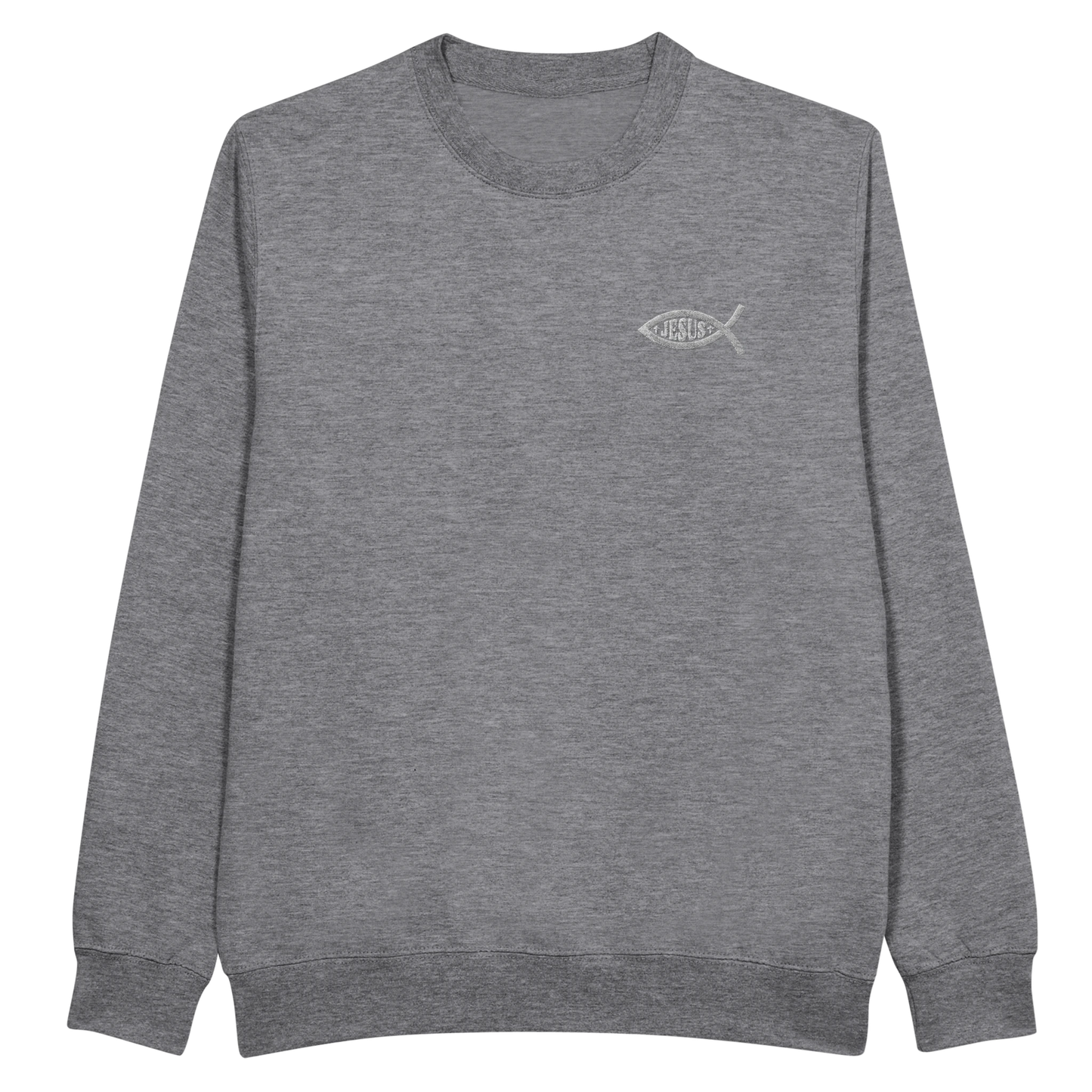 Sweat-shirt chrétien femme brodé « Ichthus » gris bruyère face