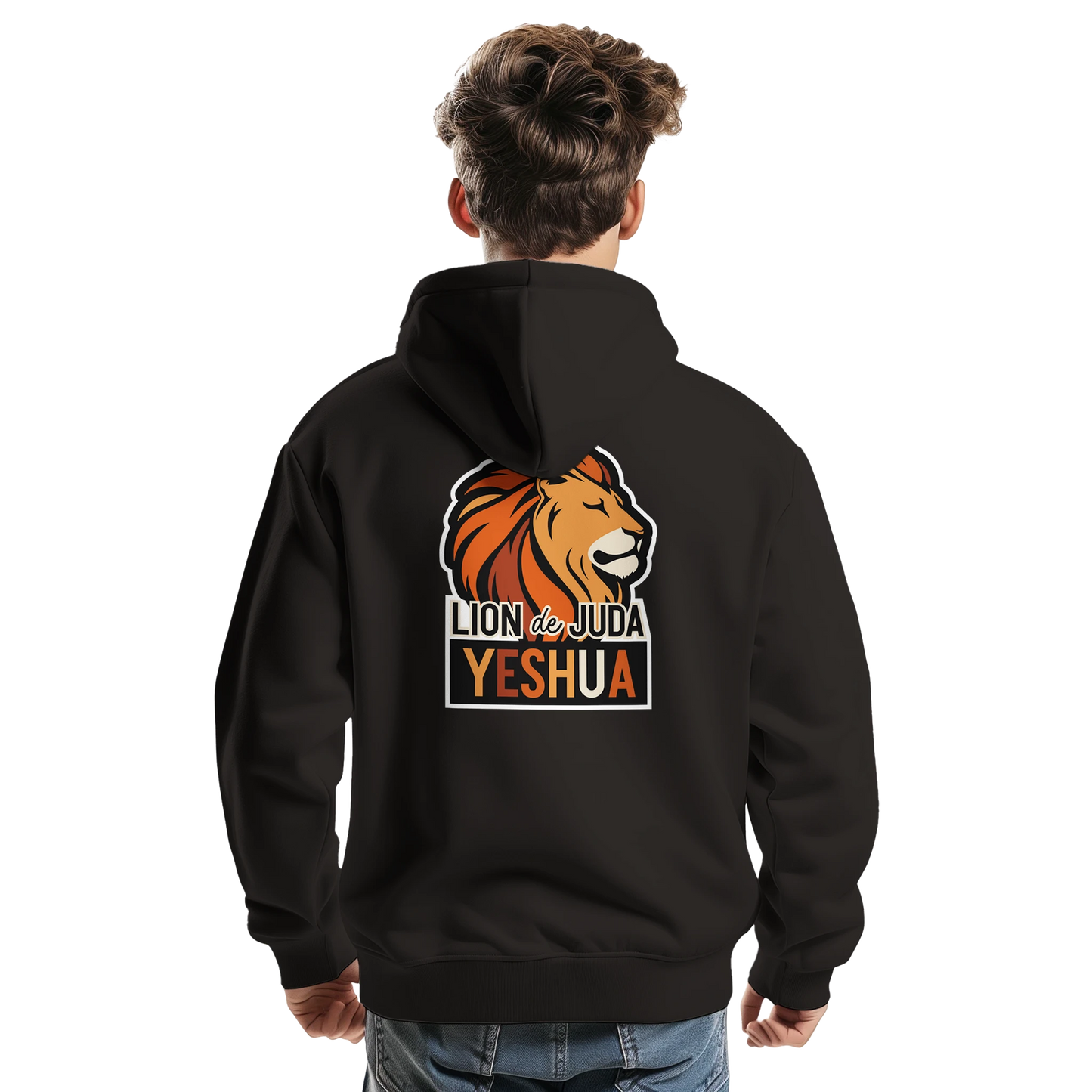 Sweat à capuche chrétien homme « Yeshua Lion de Juda » noir dos