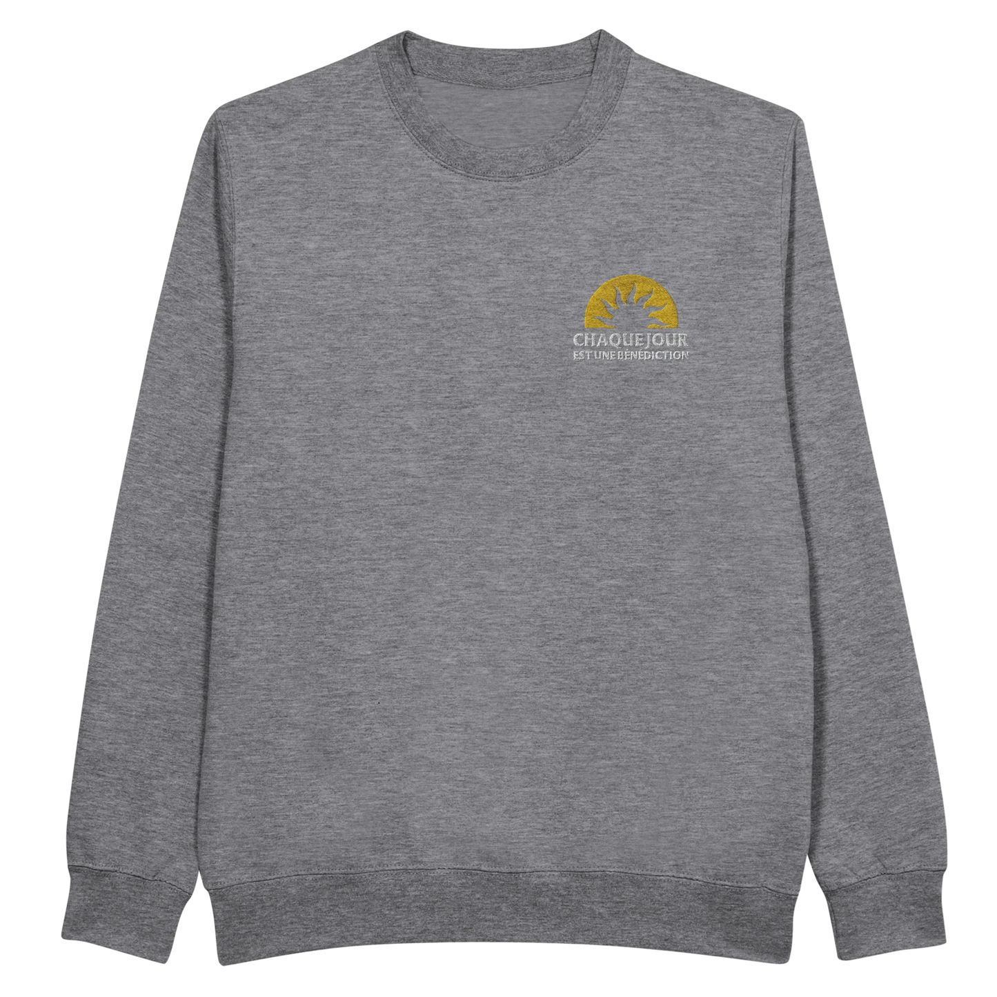 Sweat-shirt chrétien homme brodé « Chaque Jour est une Bénédiction » gris bruyère face