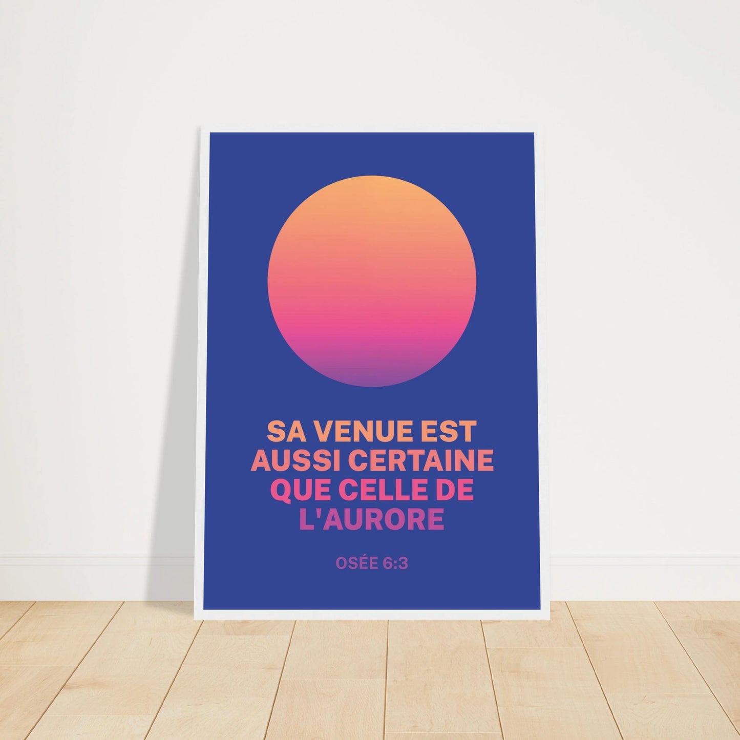 Poster chrétien premium encadré « Osée 6:3 » plan rapproché A2 cadre blanc