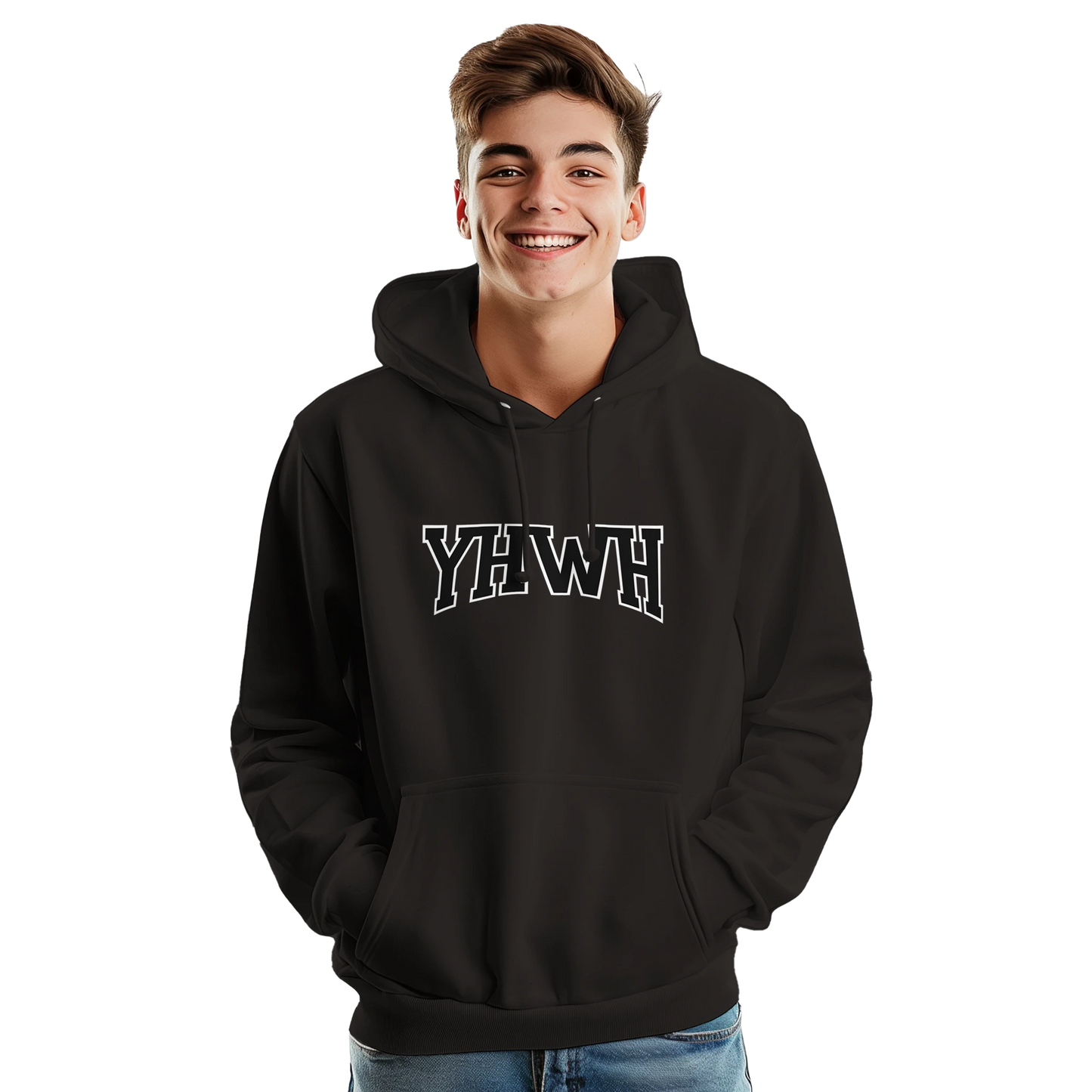 Sweat à capuche chrétien homme « YHWH » noir face
