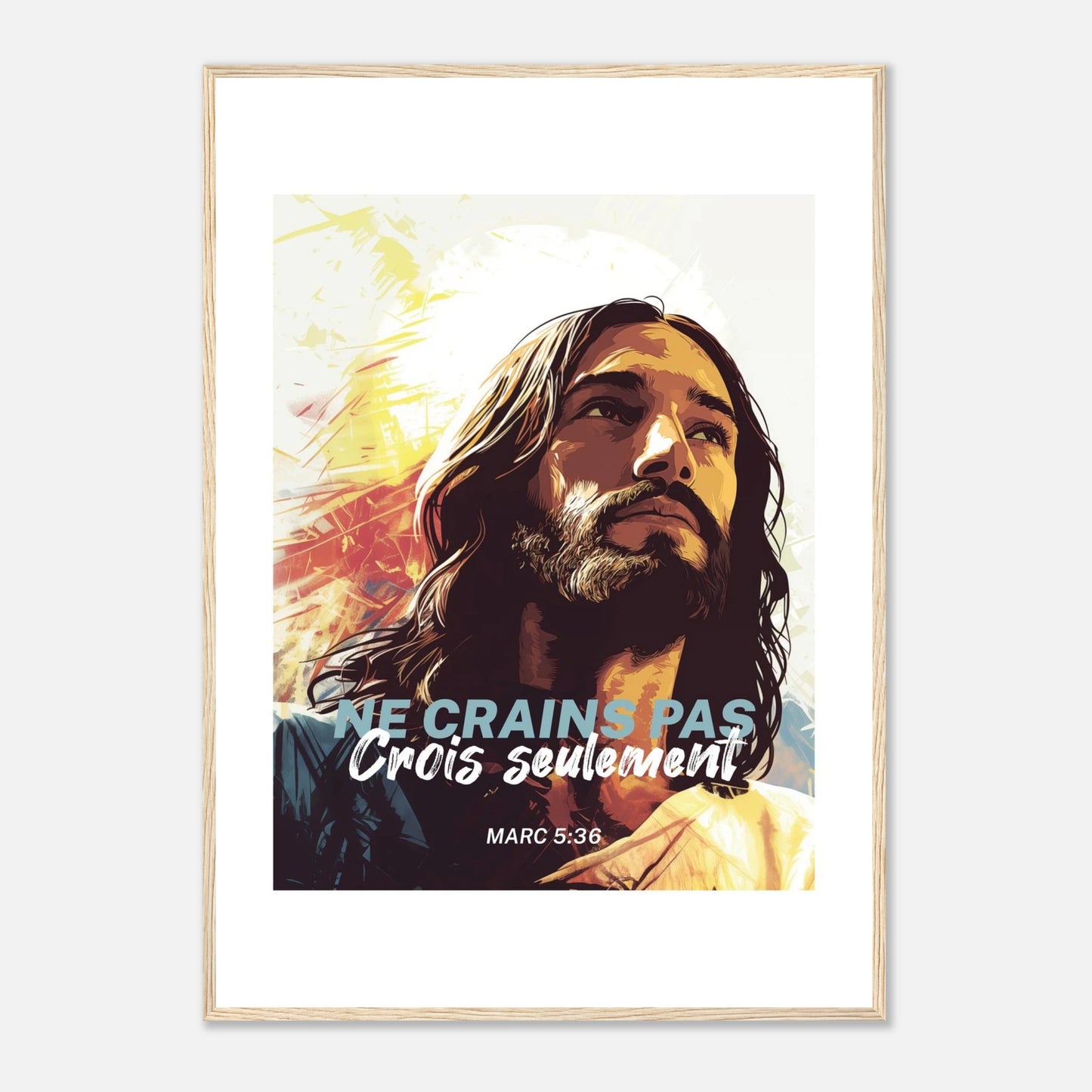 Poster chrétien premium encadré « Marc 5:36 » présentation A1 cadre bois