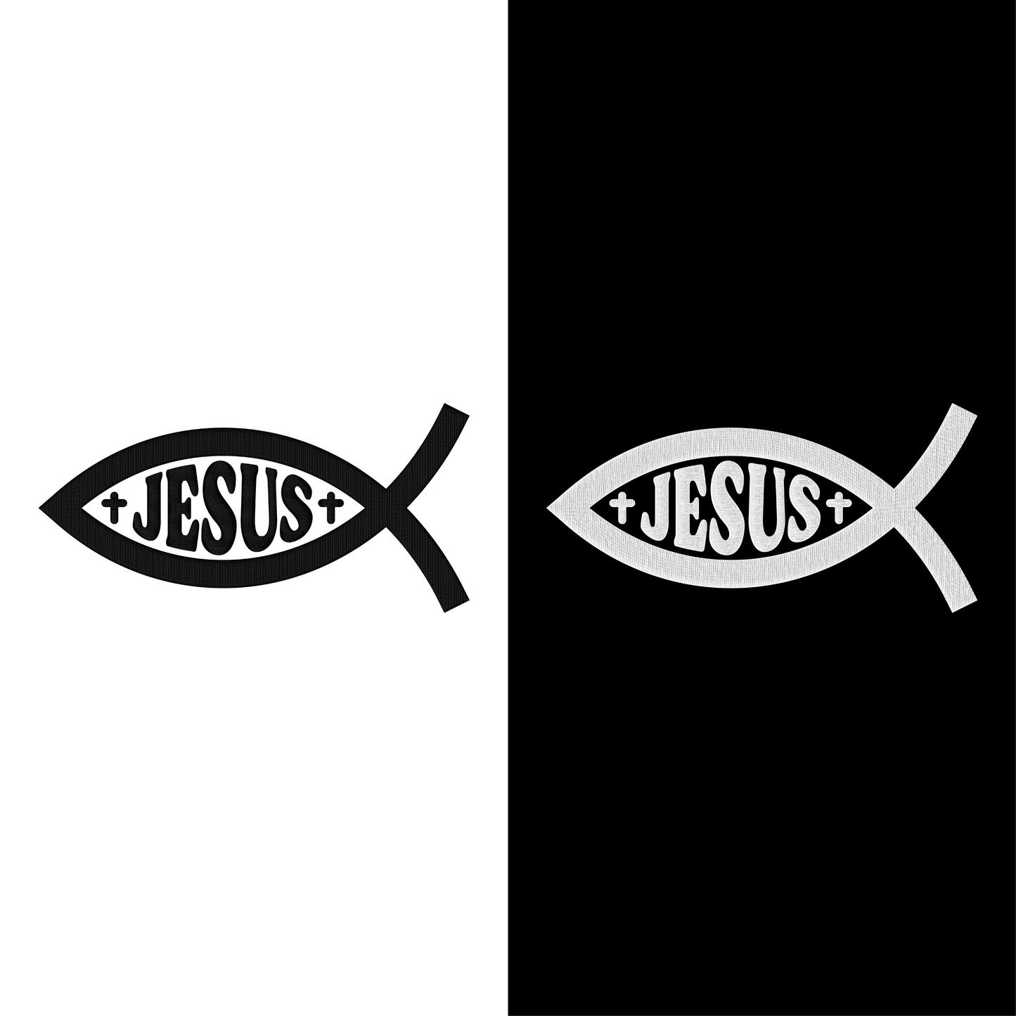 Zoom visuel T-shirt chrétien brodé en coton bio « Ichthus »