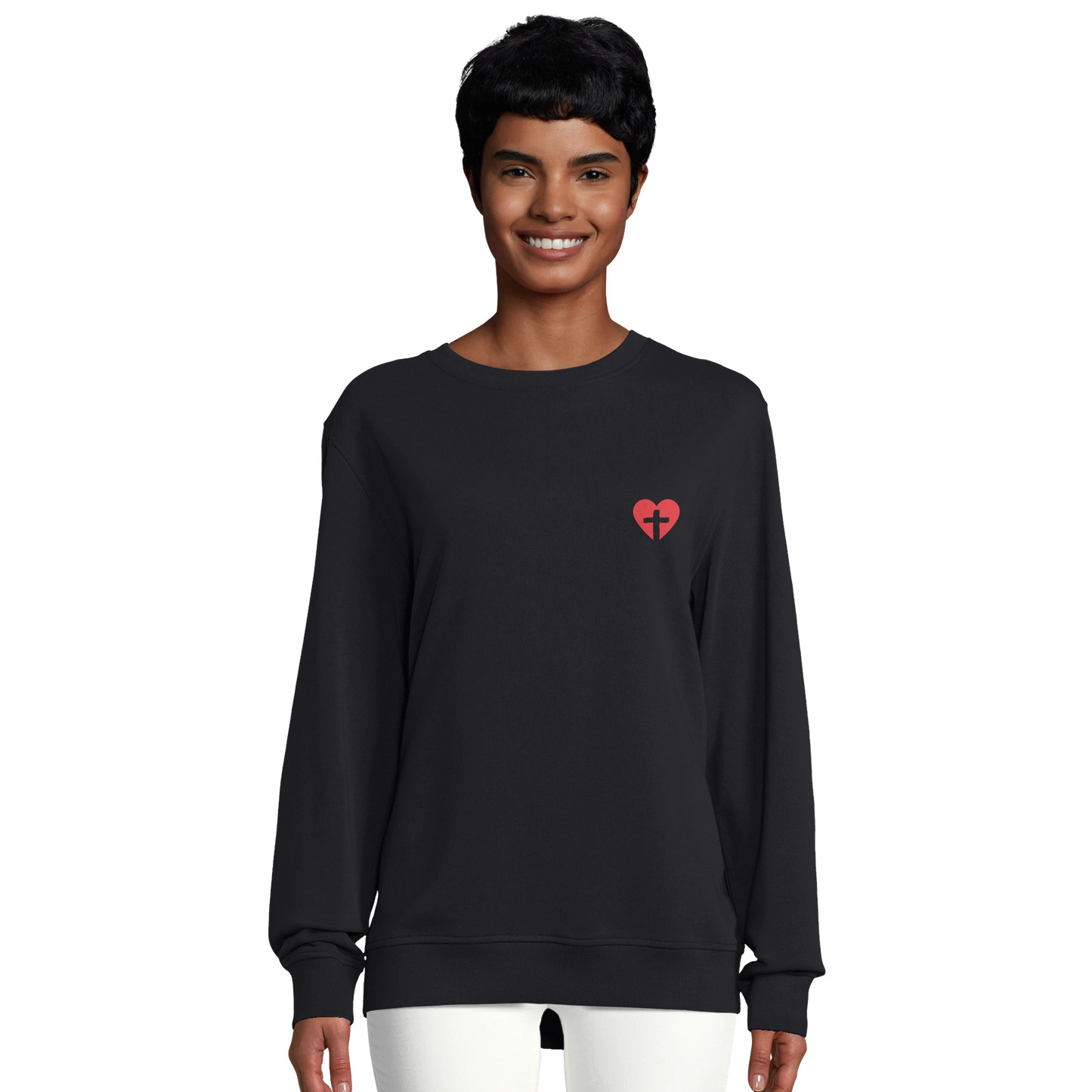 Sweat-shirt chrétien femme en coton bio « Sacré-Cœur » noir face