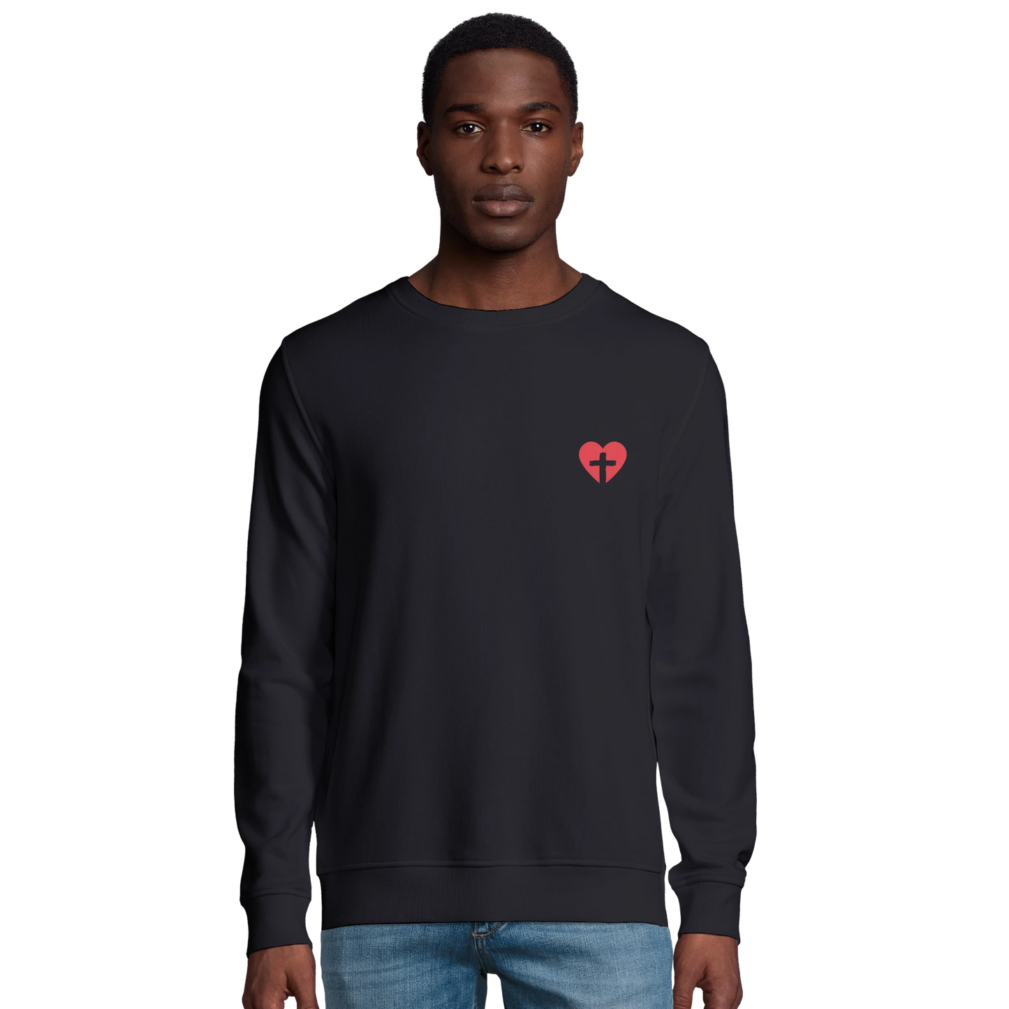 Sweat-shirt chrétien homme en coton bio « Sacré-Cœur » noir face
