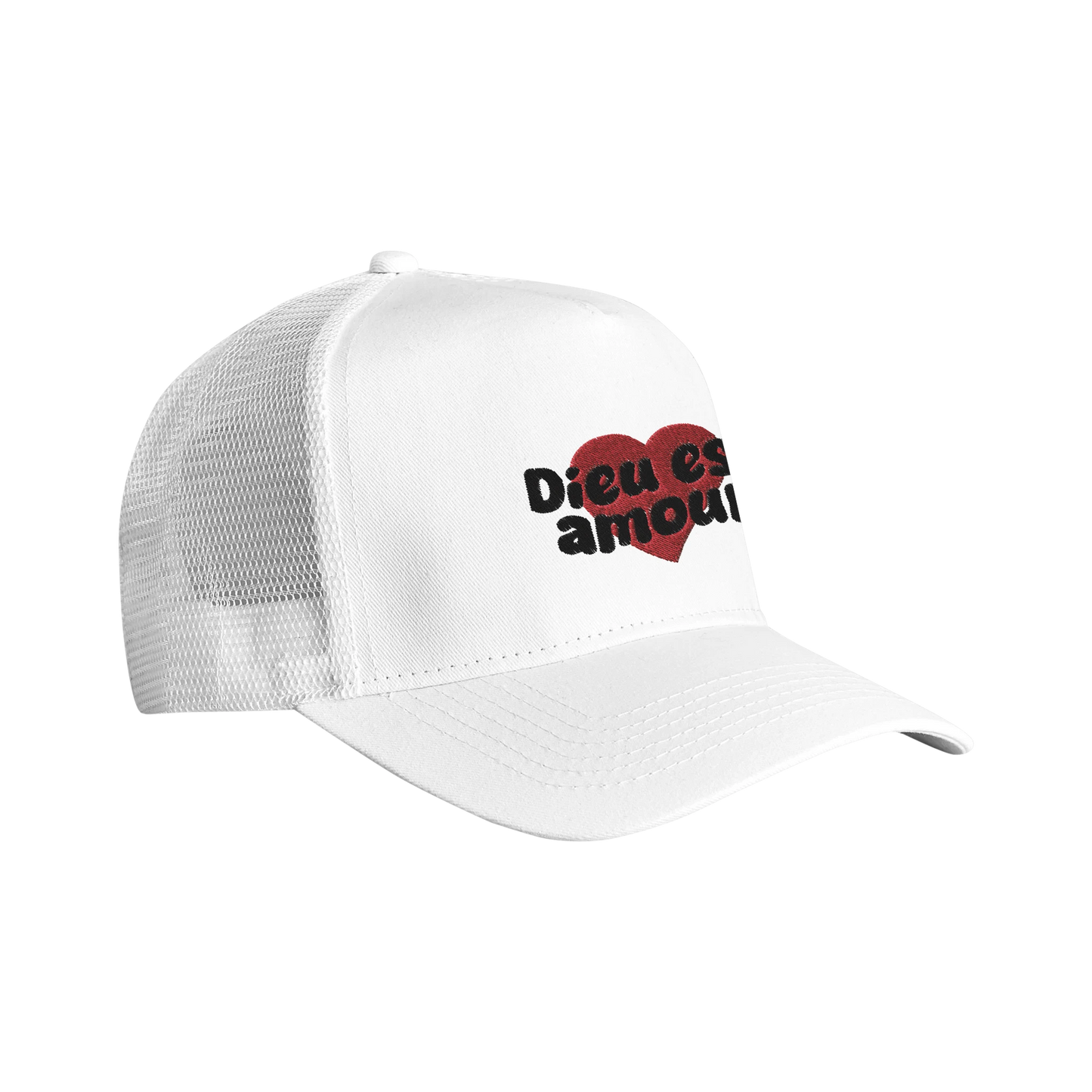 Casquette chrétienne Trucker Snapback « Dieu est amour » Blanche côté