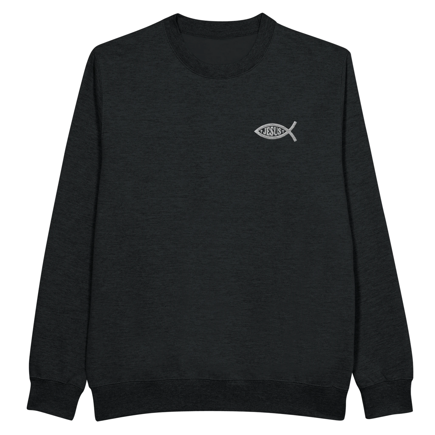 Sweat-shirt chrétien femme brodé « Ichthus » noir face
