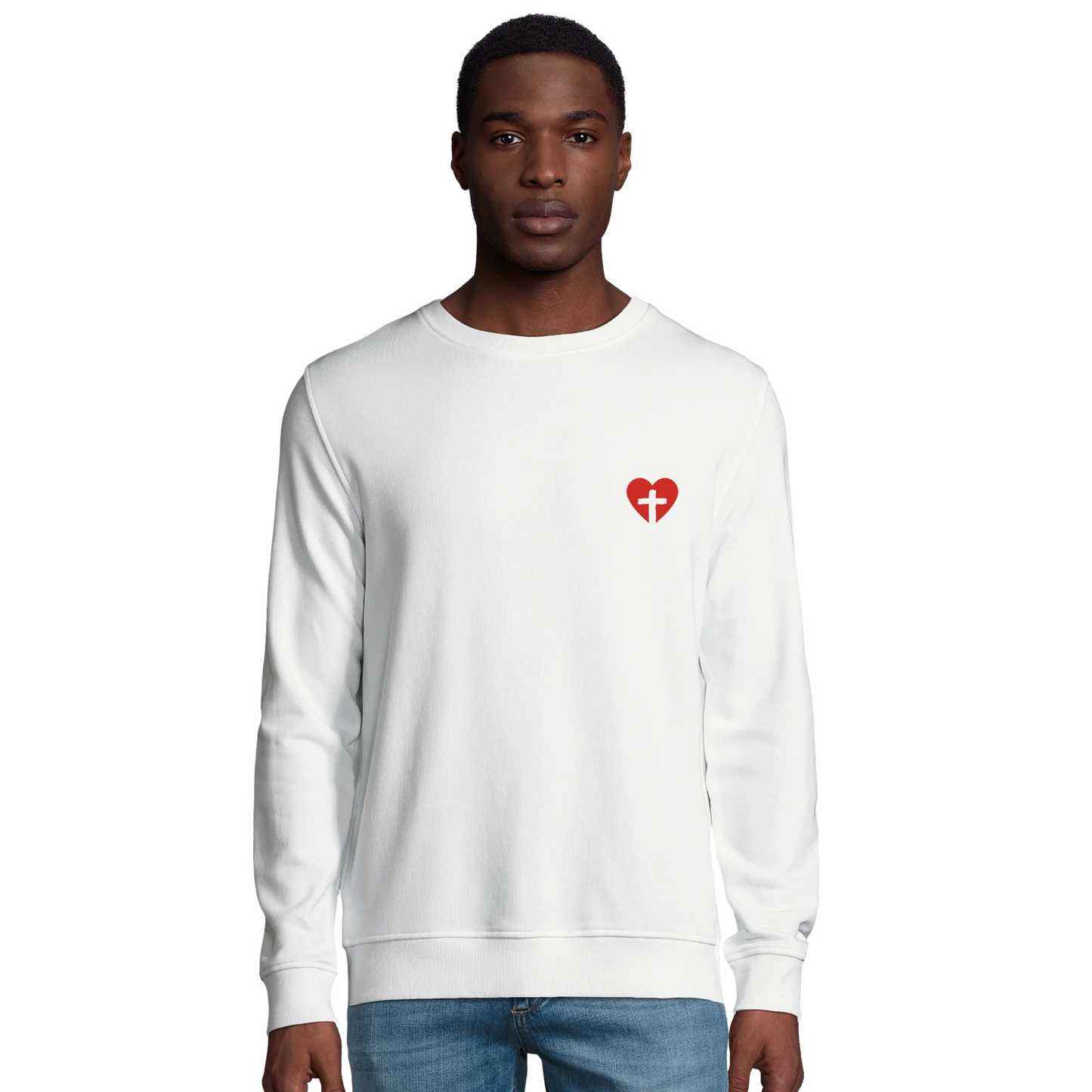 Sweat-shirt chrétien homme en coton bio « Sacré-Cœur » blanc face
