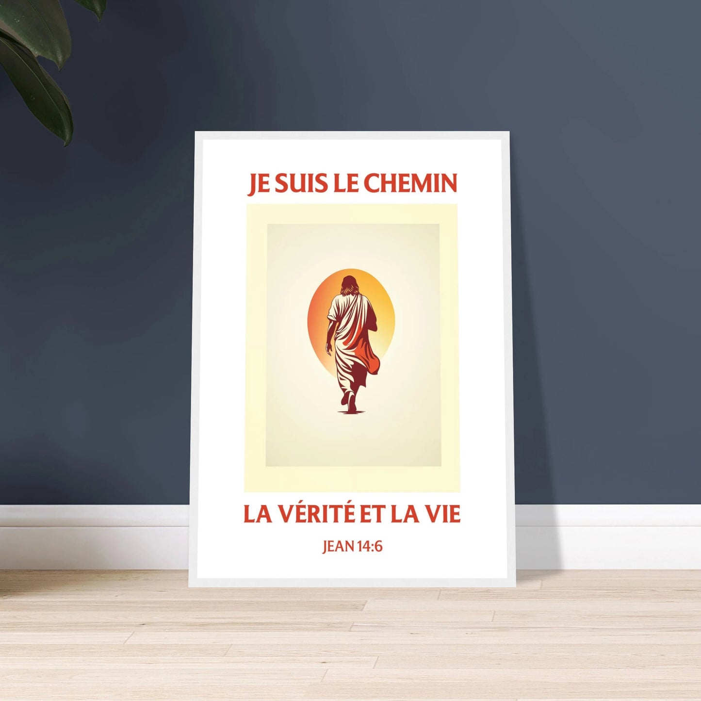 Poster chrétien premium encadré « Jean 14:6 » plan rapproché A2 cadre blanc