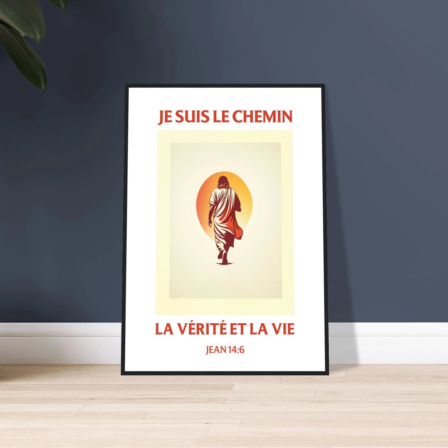 Poster chrétien premium encadré « Jean 14:6 » plan rapproché A1 cadre noir