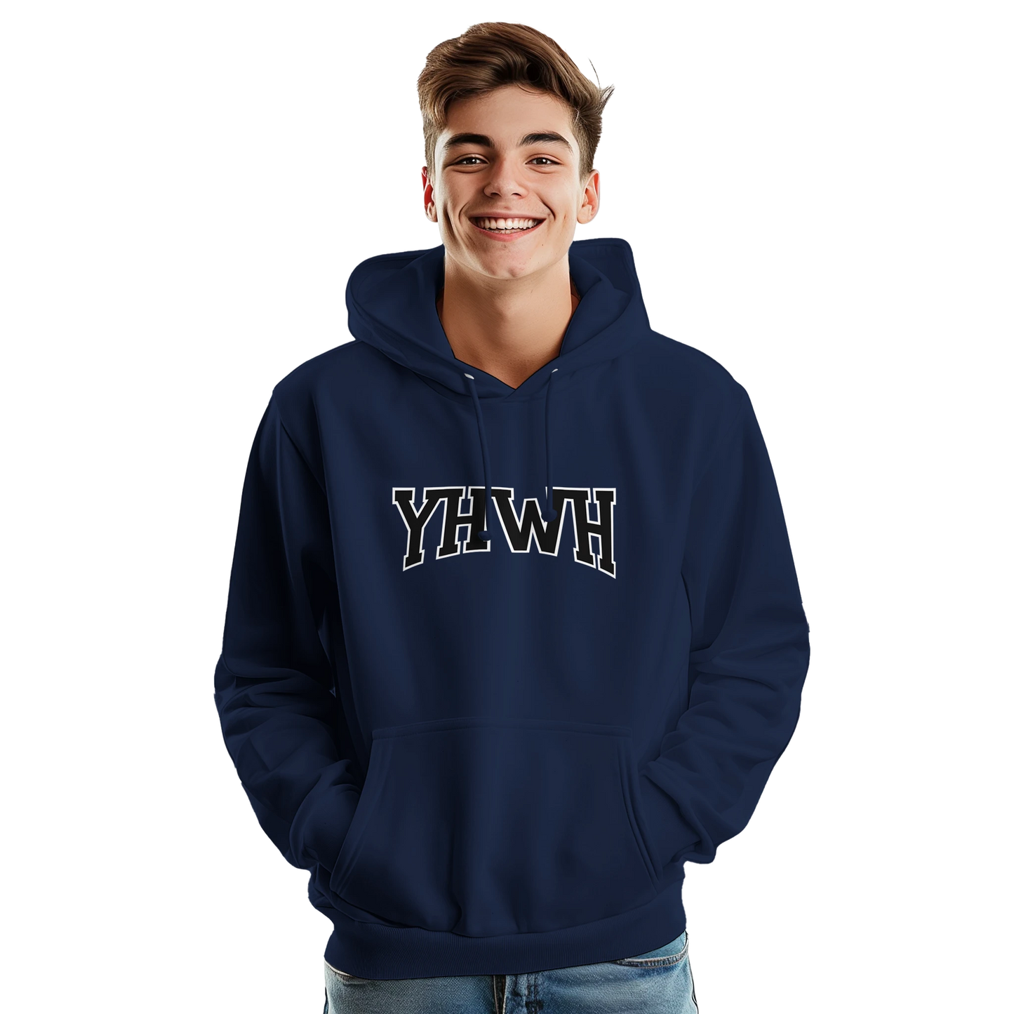 Sweat à capuche chrétien homme « YHWH » bleu marine face