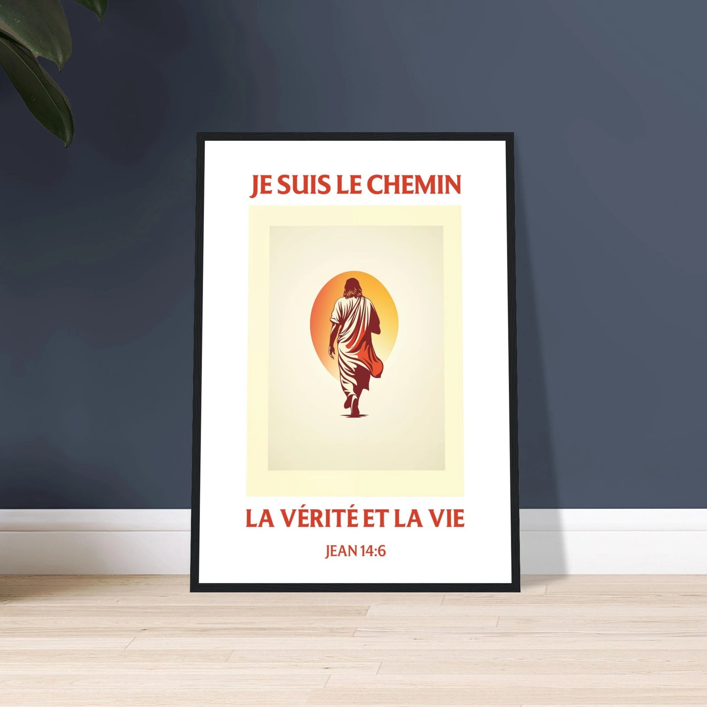 Poster chrétien premium encadré « Jean 14:6 » plan rapproché A2 cadre noir
