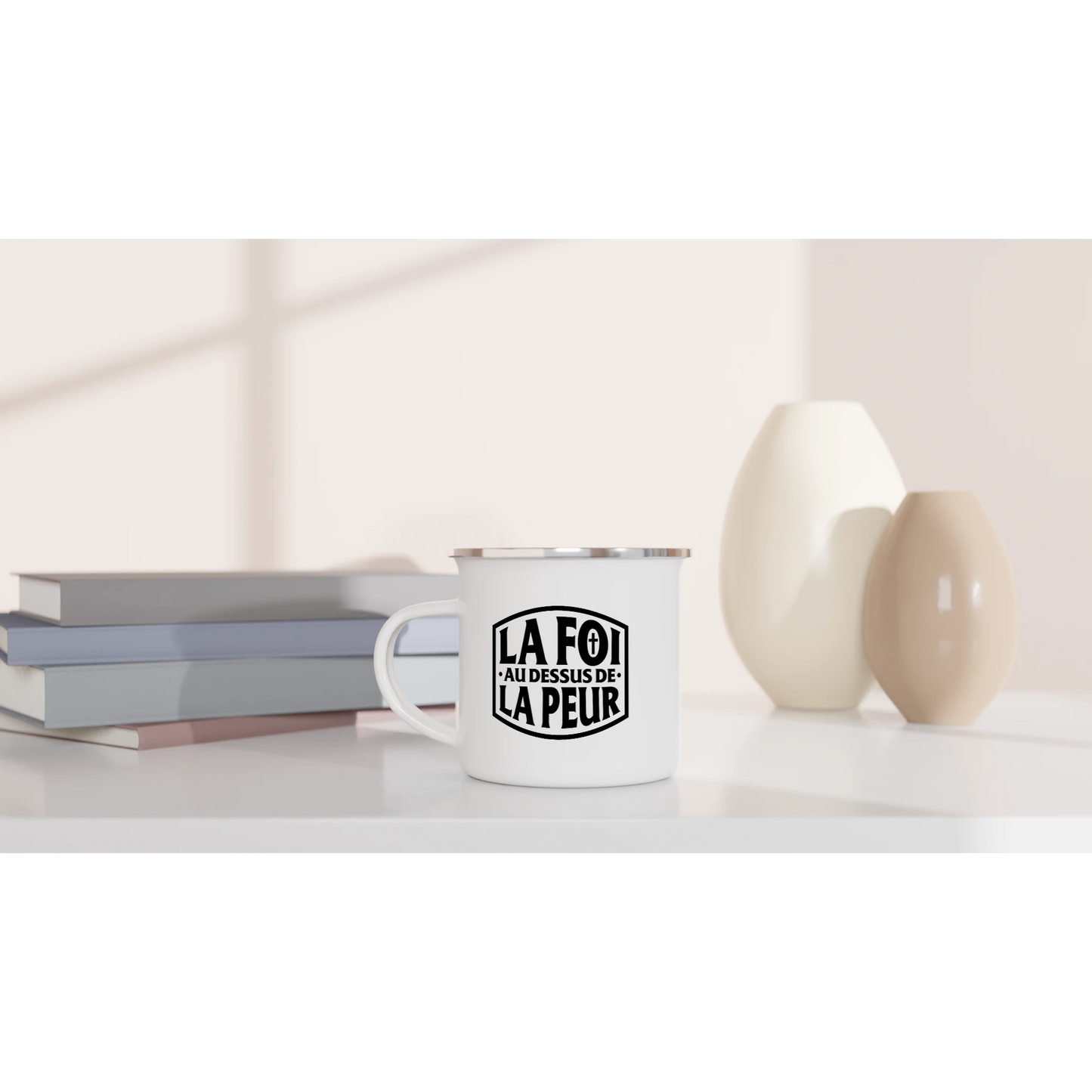 Mug chrétien en émail « 2 Timothée 1:7 » bureau
