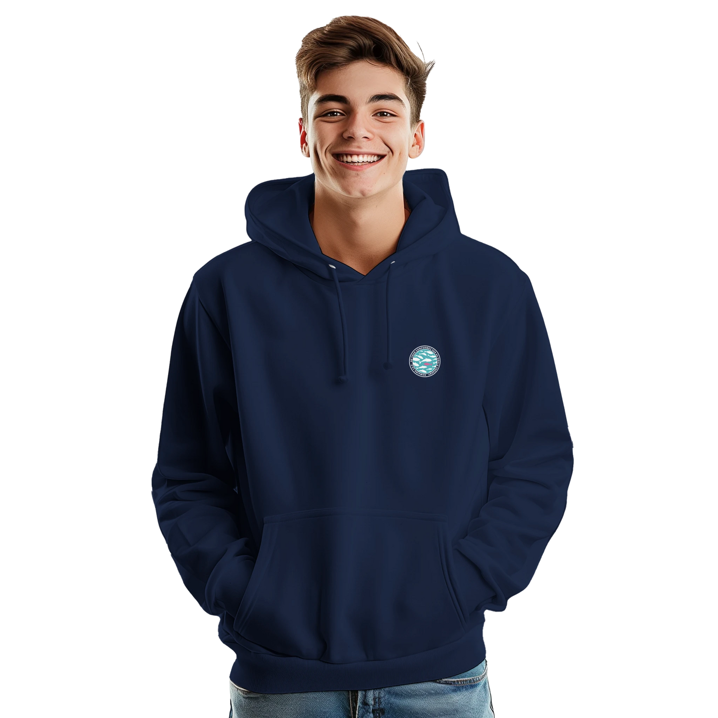 Sweat à capuche chrétien homme « Romains 12:2 » bleu marine face