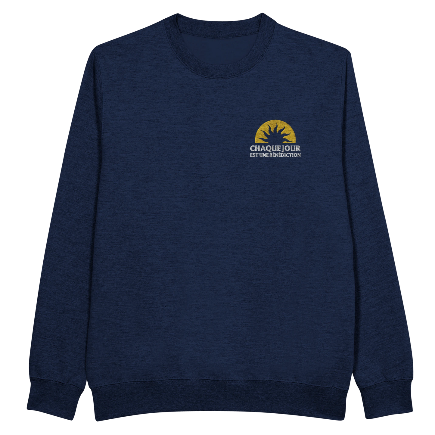 Sweat-shirt chrétien homme brodé « Chaque Jour est une Bénédiction » bleu marine face