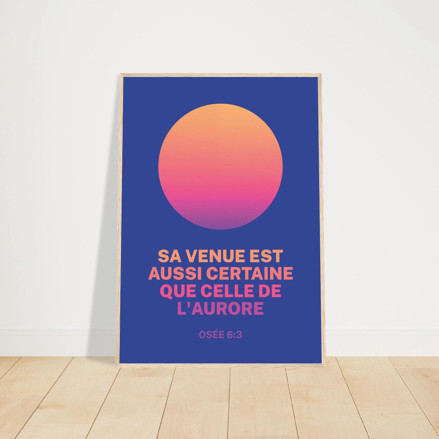 Poster chrétien premium encadré « Osée 6:3 » plan rapproché A1 cadre bois