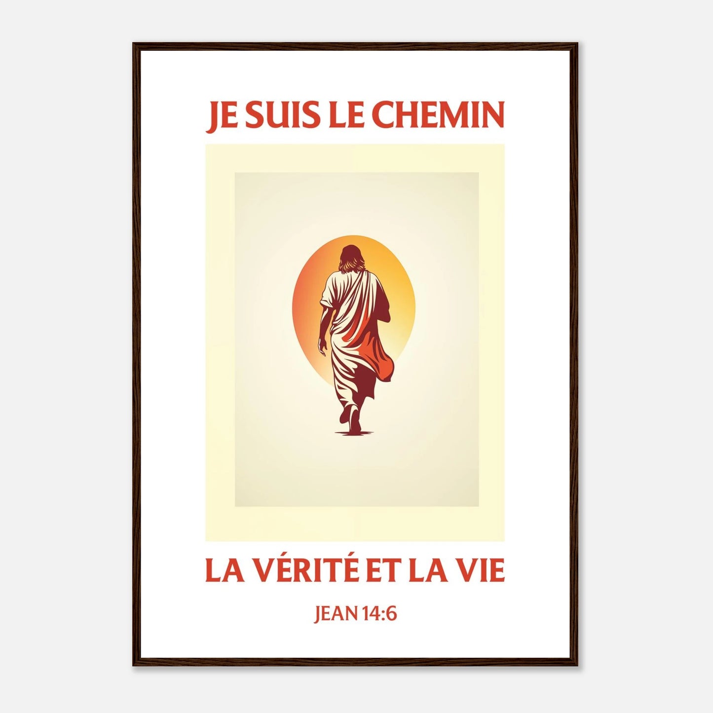 Poster chrétien premium encadré « Jean 14:6 » présentation A1 cadre bois foncé