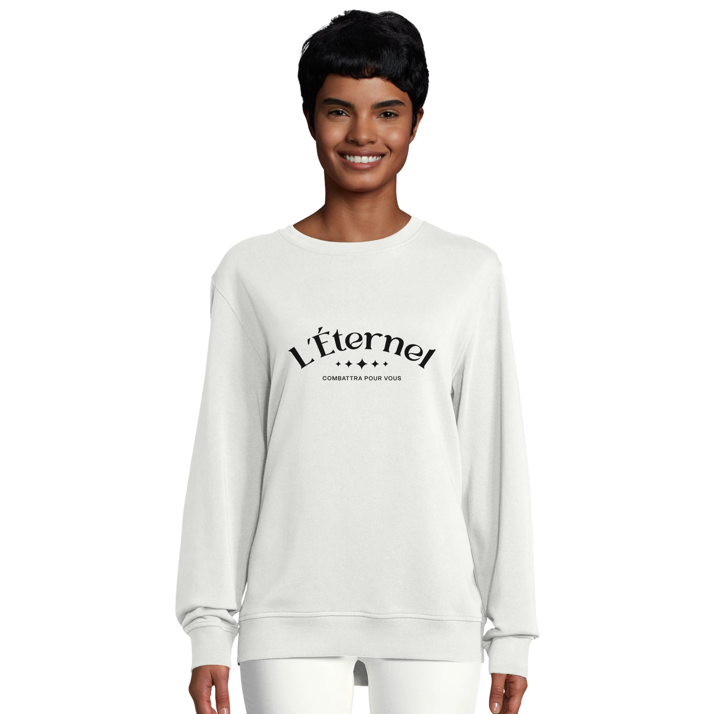 Sweat-shirt chrétien femme en coton bio « Deutéronome 3:22 » blanc face