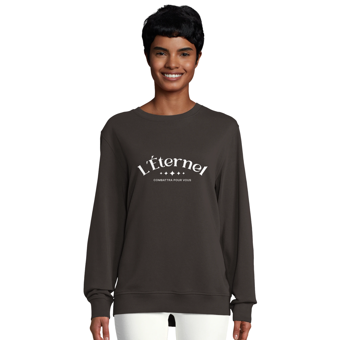 Sweat-shirt chrétien femme en coton bio « Deutéronome 3:22 » charbon face