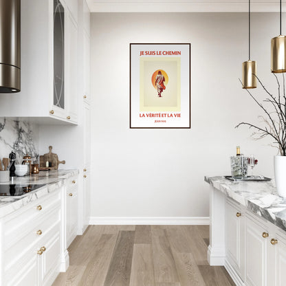 Poster chrétien premium encadré « Jean 14:6 » cuisine A1 cadre bois foncé