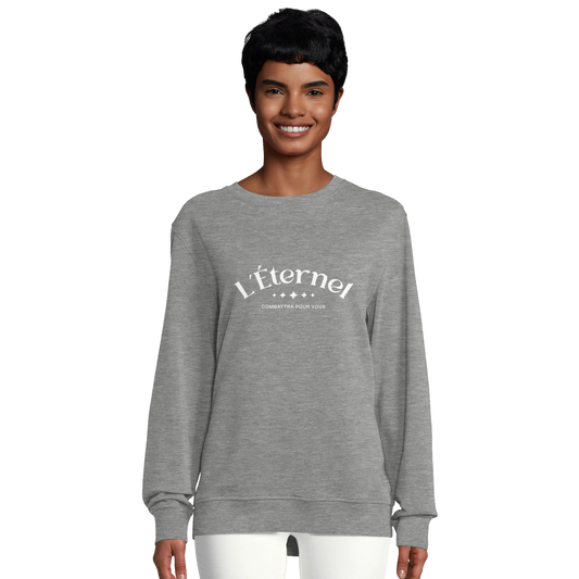 Sweat-shirt chrétien femme en coton bio « Deutéronome 3:22 » gris chiné face