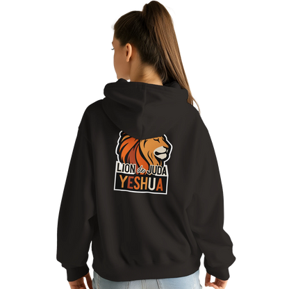 Sweat à capuche chrétien femme « Yeshua Lion de Juda » noir dos